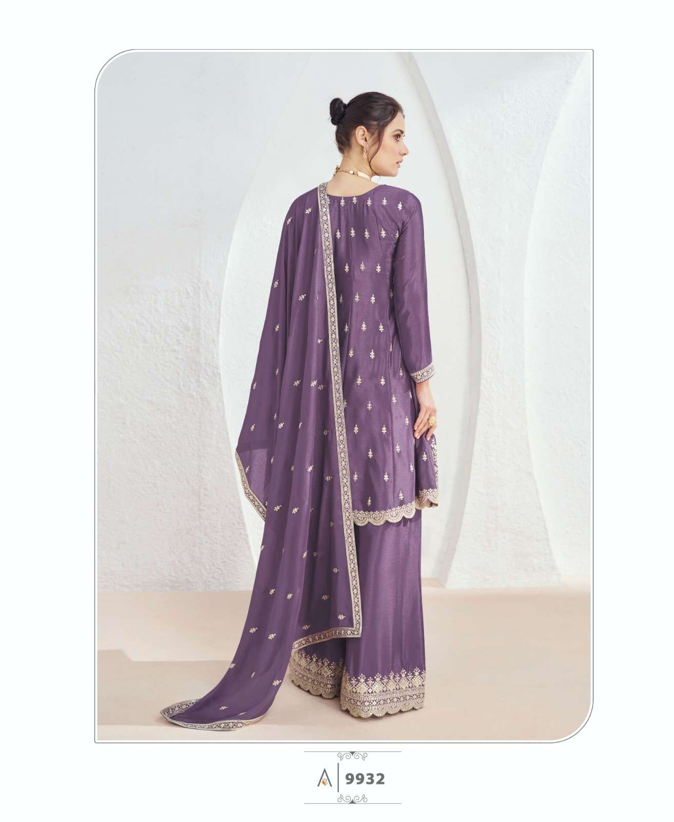 VOLNO BY AASHIRWAD CREATION PREMIUM CHINON SILK EMBROIDERY KURTI PLAZO WITH DUPATTA 