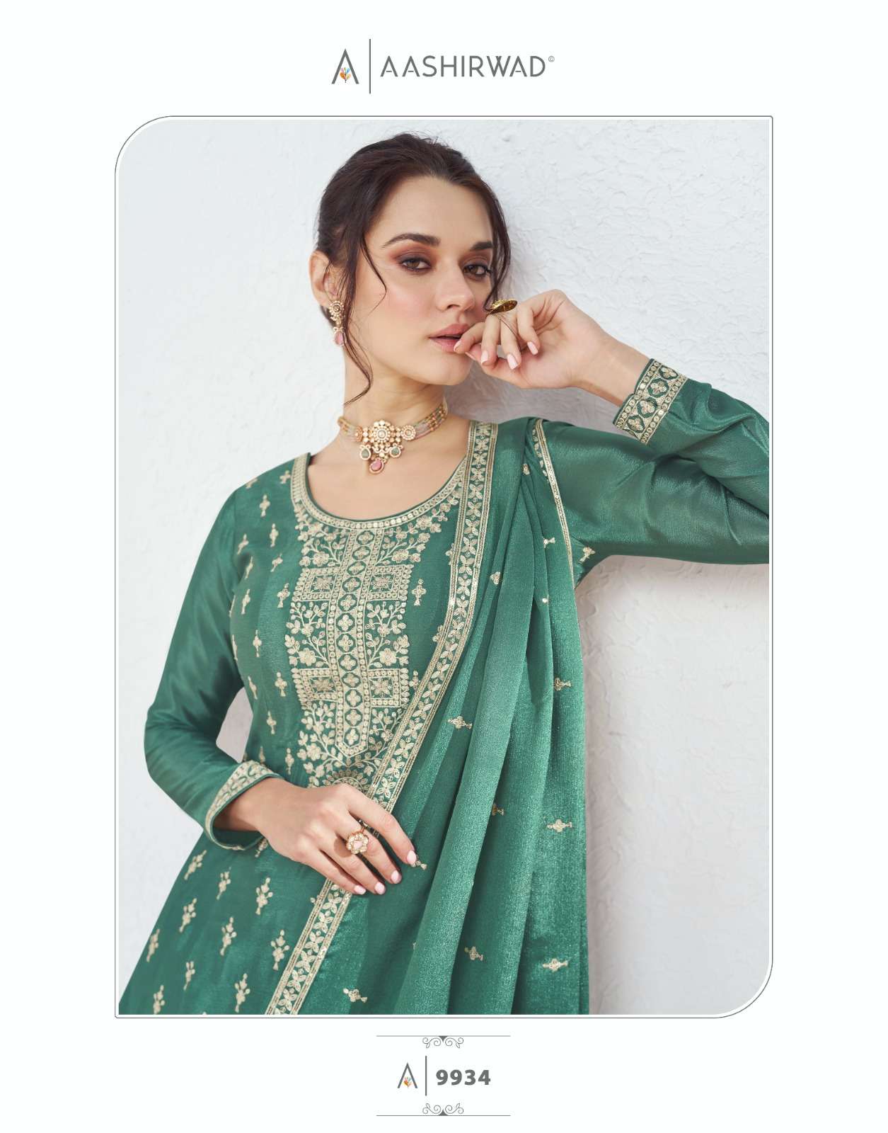 VOLNO BY AASHIRWAD CREATION PREMIUM CHINON SILK EMBROIDERY KURTI PLAZO WITH DUPATTA 