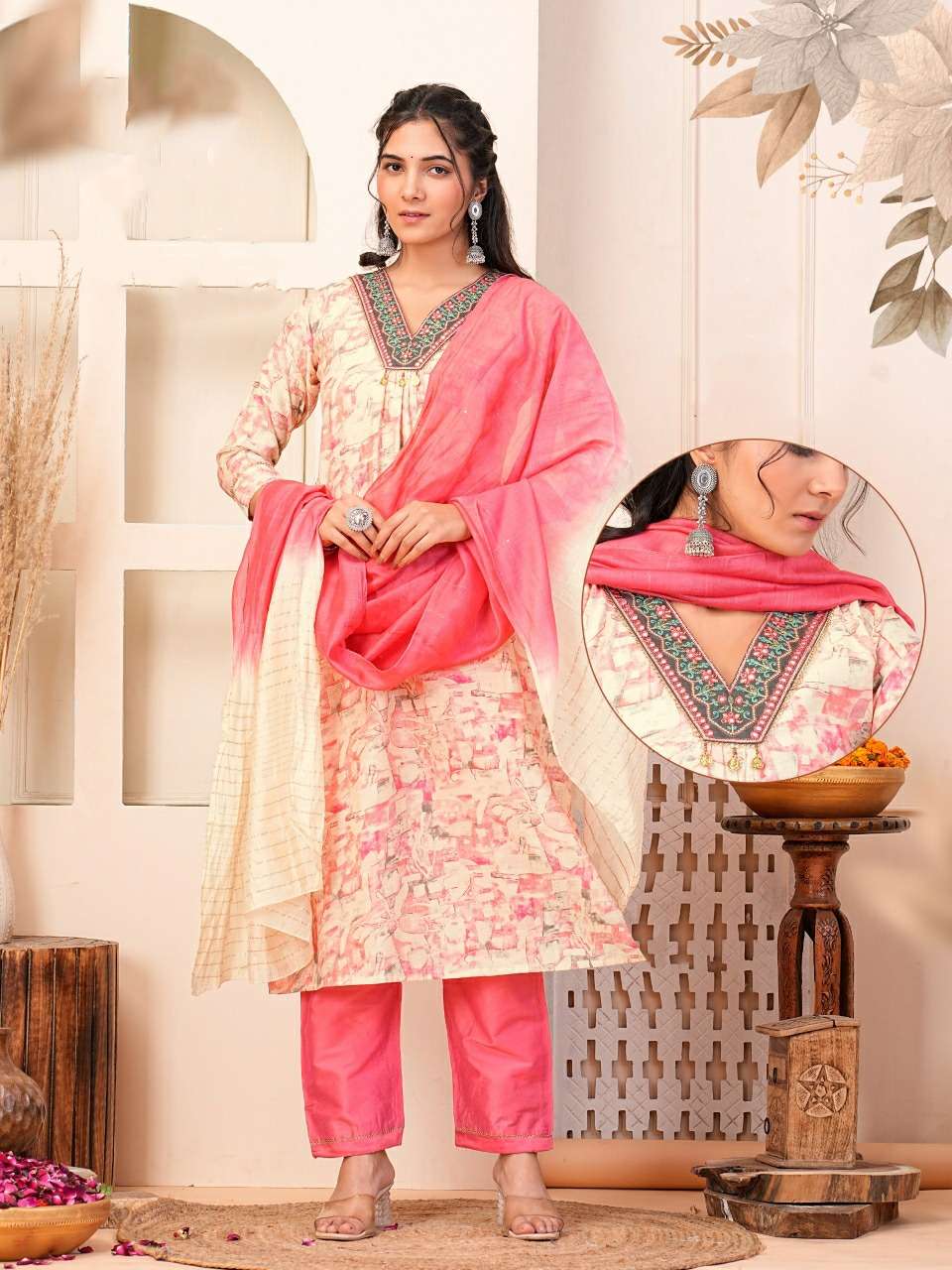 KK-07 QU 3 PIECE NYRA CUT KURTI PANT WITH DUPATTA 
