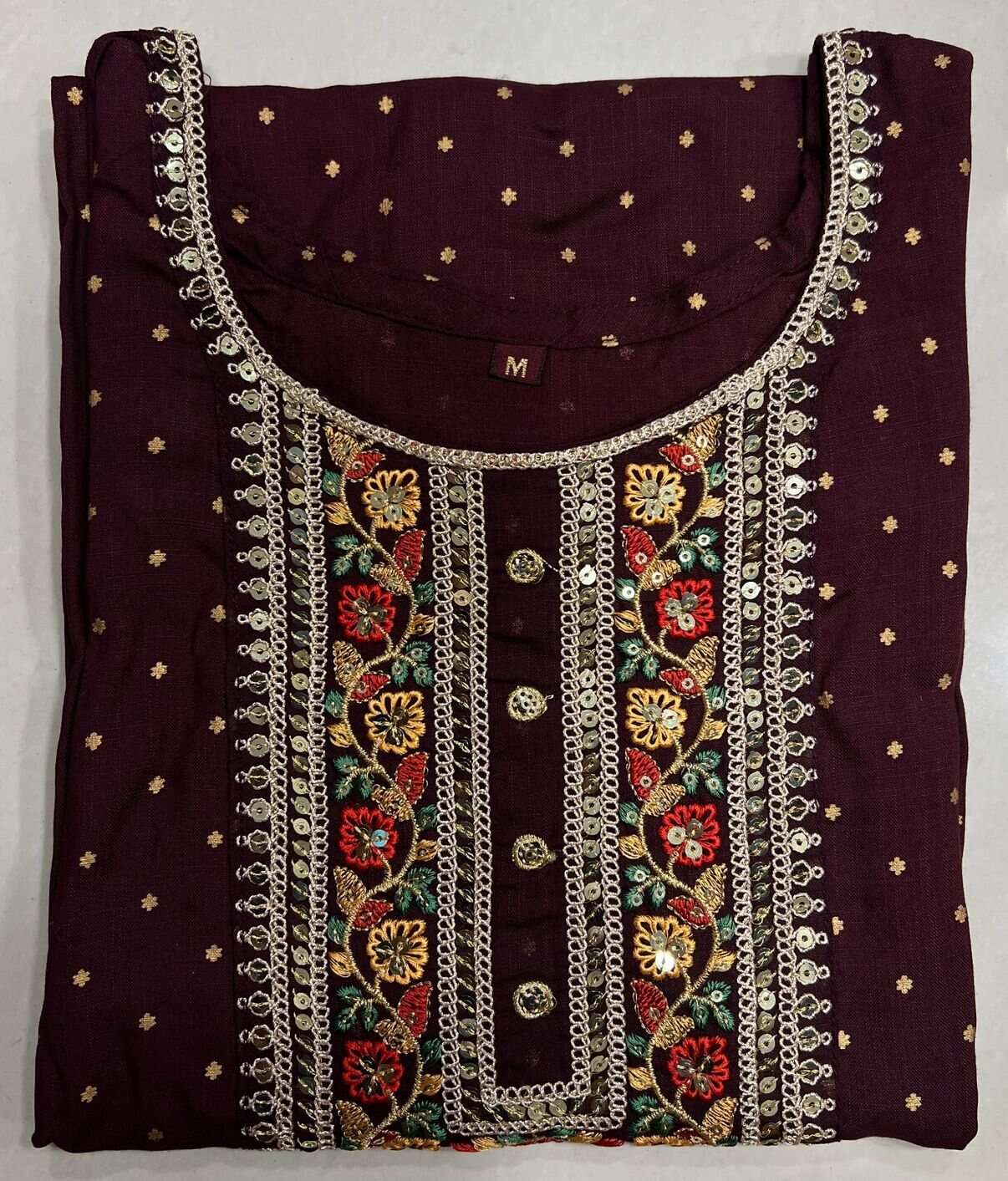 WINE RED COLOUR RAYON EMBROIDERY SEQUENCE KURTI 