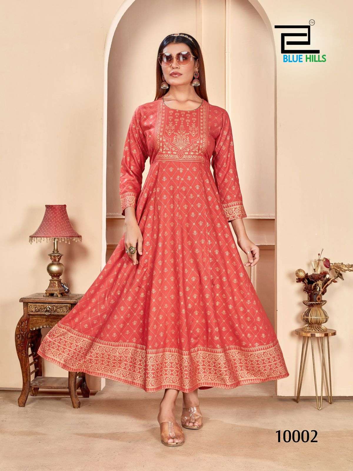 WOMANIYA VOL-10 ANARKALI GOWN WITH NECK EMBROIDERY BY BLUE HILLS 