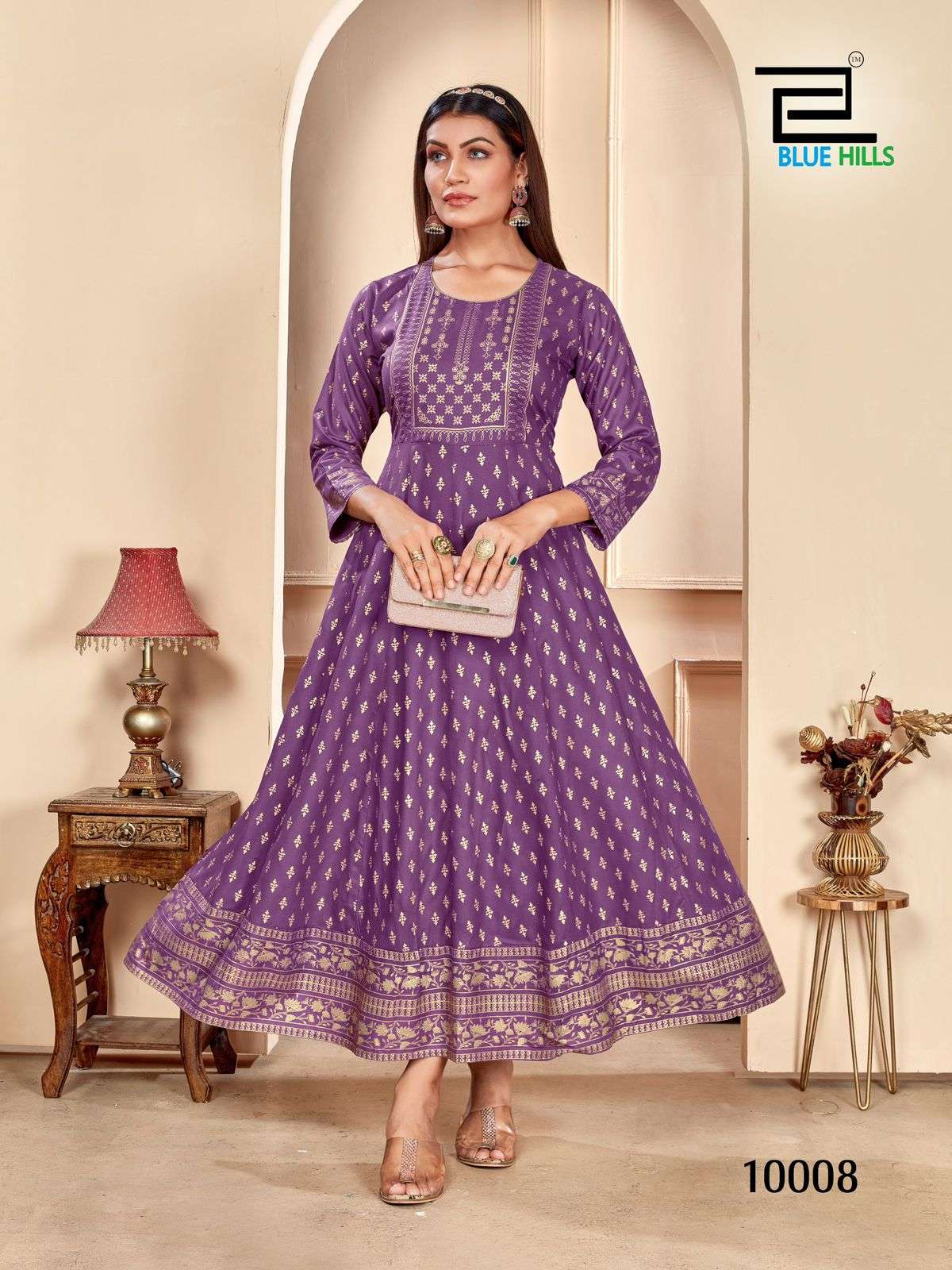 WOMANIYA VOL-10 ANARKALI GOWN WITH NECK EMBROIDERY BY BLUE HILLS 