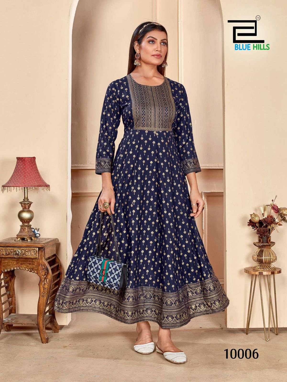 WOMANIYA VOL-10 ANARKALI GOWN WITH NECK EMBROIDERY BY BLUE HILLS 