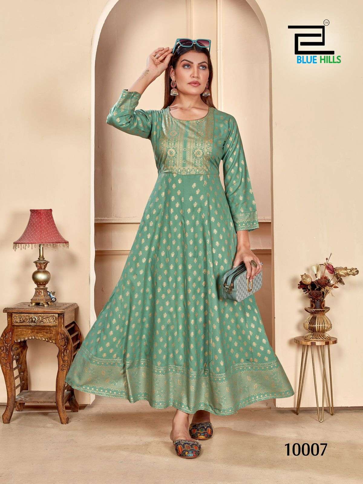 WOMANIYA VOL-10 ANARKALI GOWN WITH NECK EMBROIDERY BY BLUE HILLS 