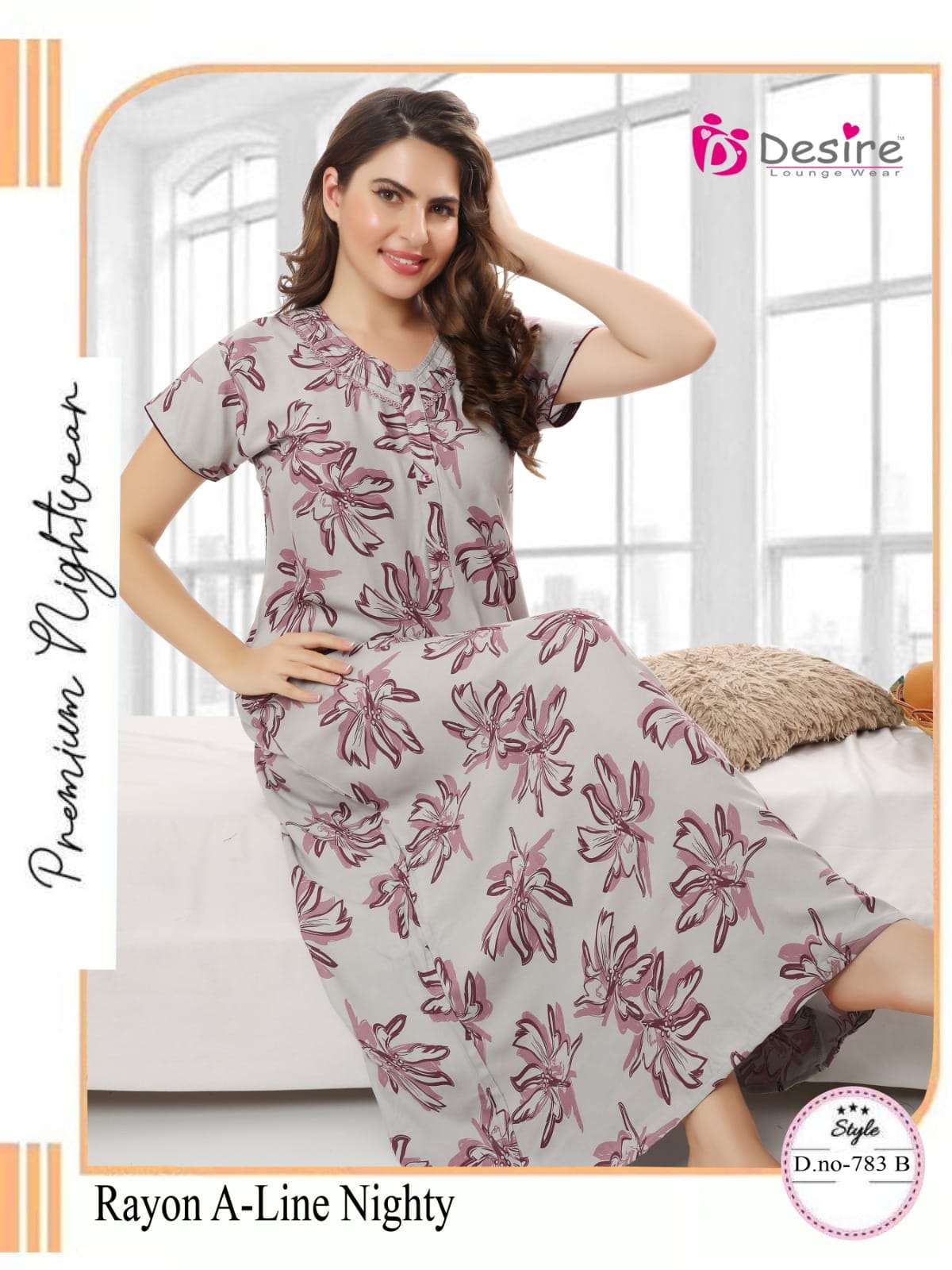 A-LINE RAYON PRINTED NIGHTY FOR WOMEN 