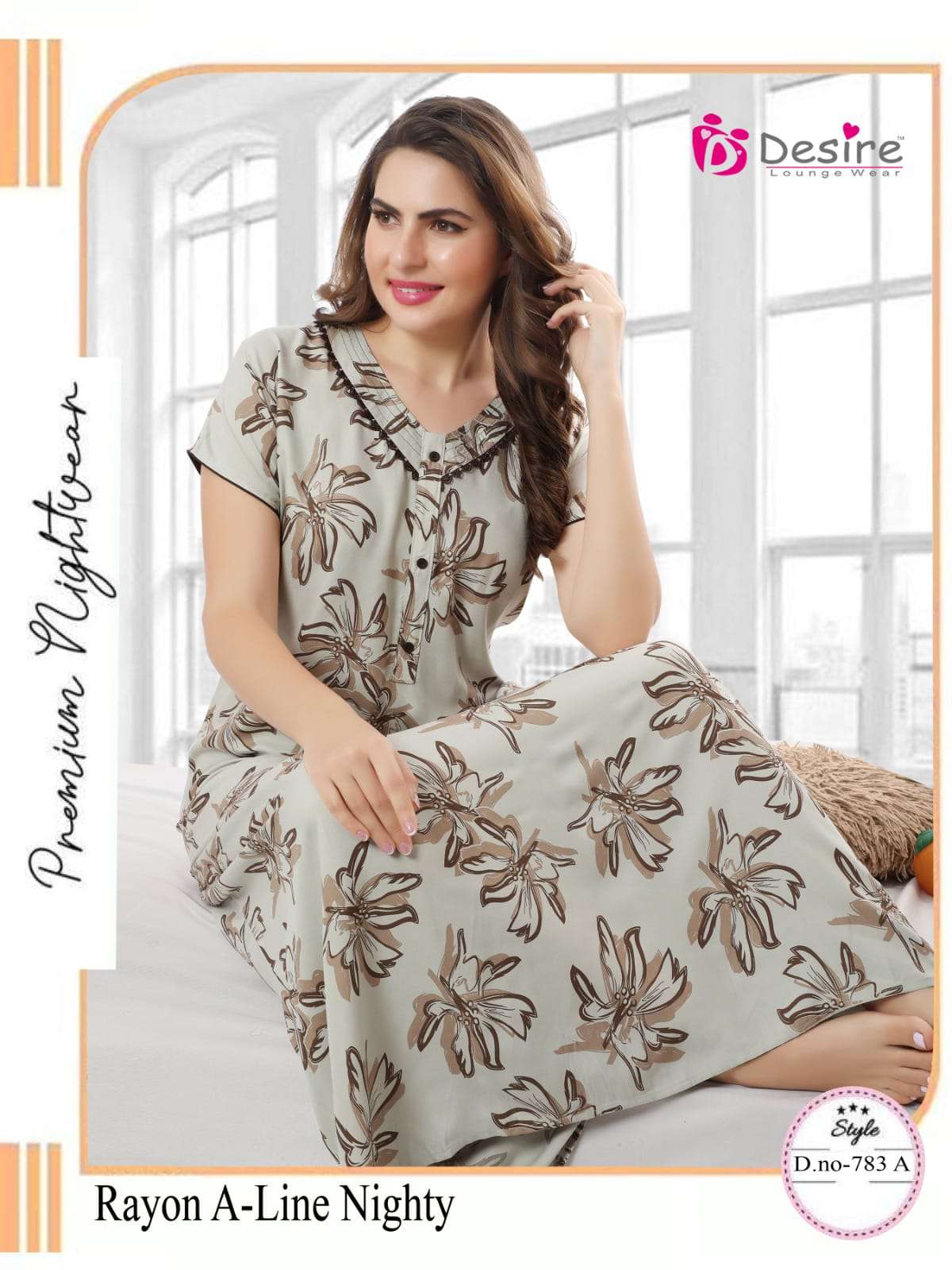 A-LINE RAYON PRINTED NIGHTY FOR WOMEN 