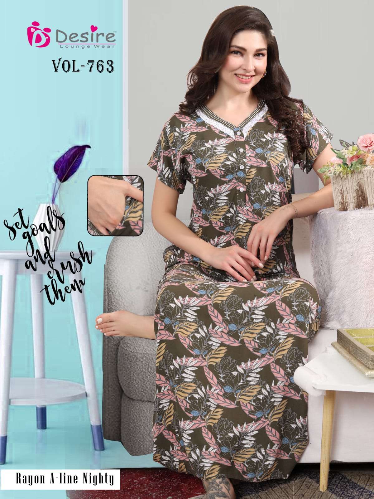 A-LINE RAYON PRINTED NIGHTY FOR WOMEN 