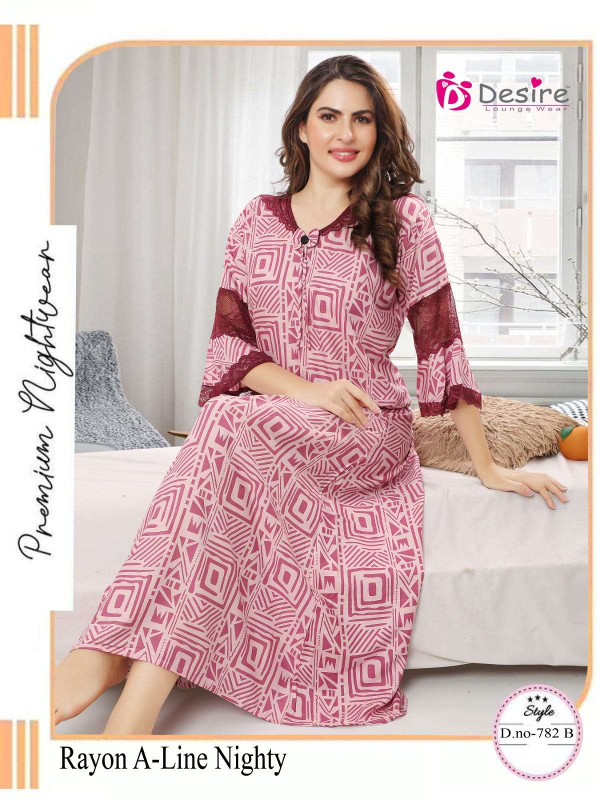 A-LINE RAYON PRINTED NIGHTY FOR WOMEN 