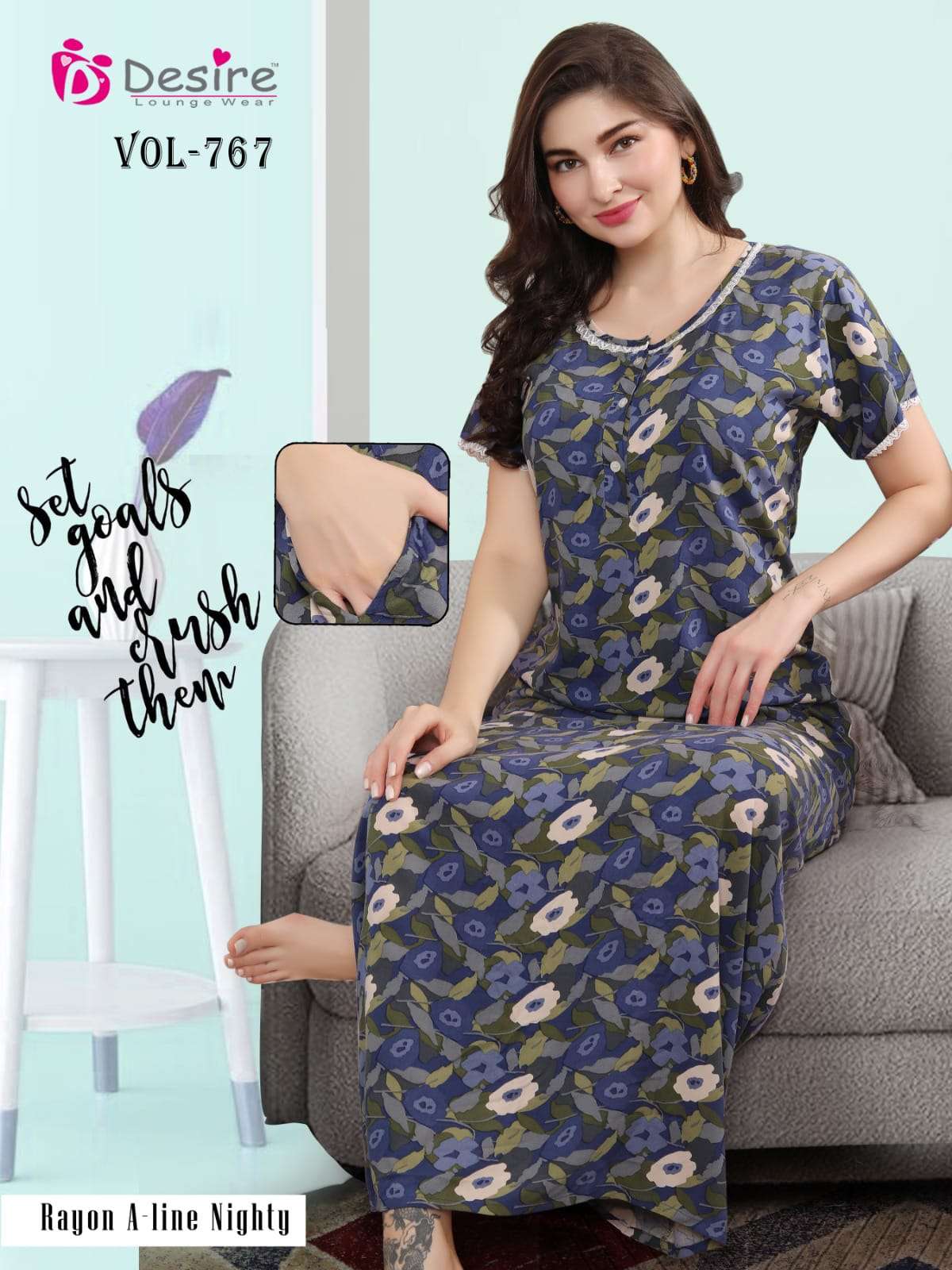 A-LINE RAYON PRINTED NIGHTY FOR WOMEN 