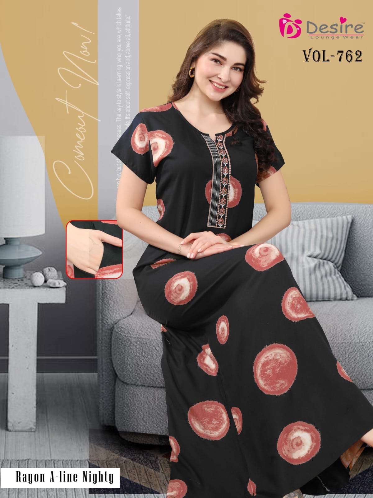 A-LINE RAYON PRINTED NIGHTY FOR WOMEN 