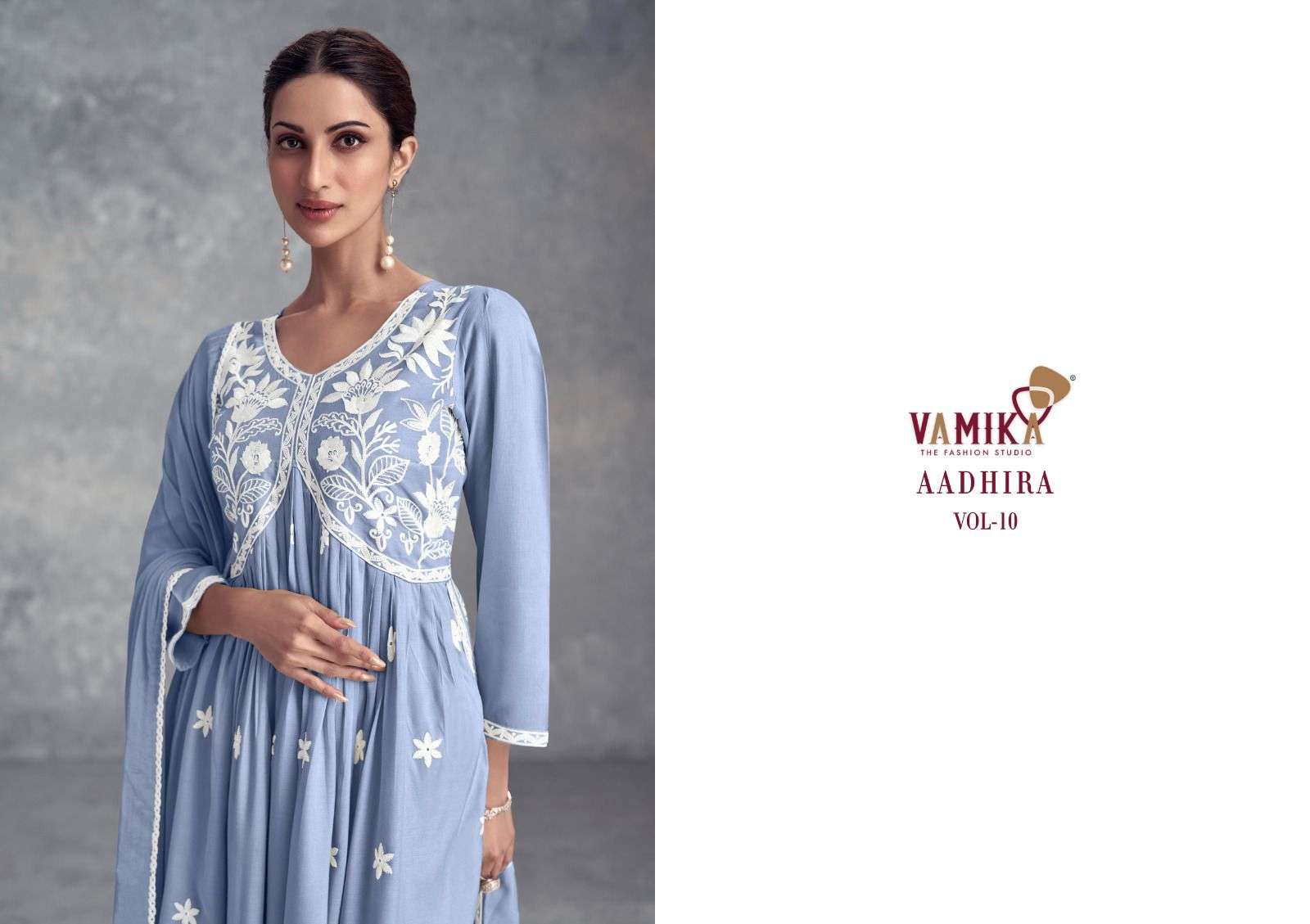 AADHIRA VOL-10 BY VAMIKA PURE RAYON HEAVY LAKHNAVI EMBROIDERY 3 PCS SET 
