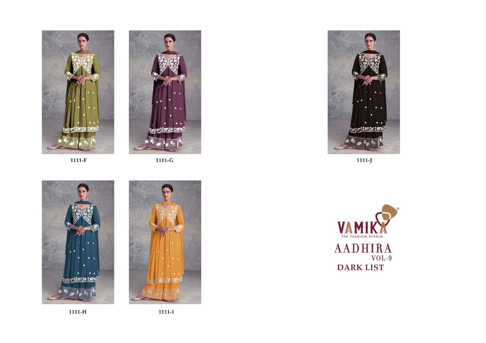 AADHIRA VOL-9 DARK COLOUR BY VAMIKA PURE RAYON FULL STICHED WITH HEAVY LAKHNAVI WORK 