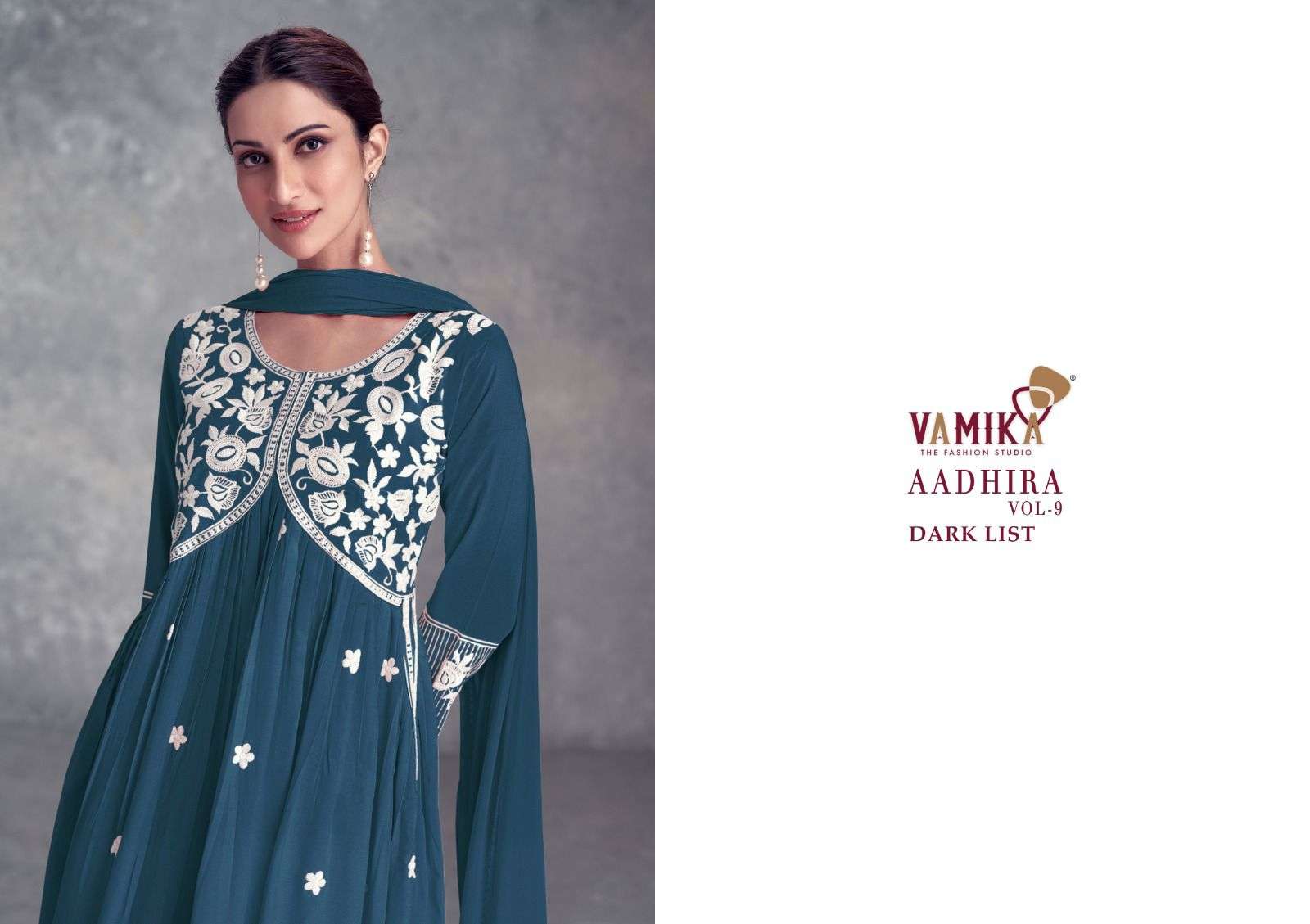 AADHIRA VOL-9 DARK COLOUR BY VAMIKA PURE RAYON FULL STICHED WITH HEAVY LAKHNAVI WORK 