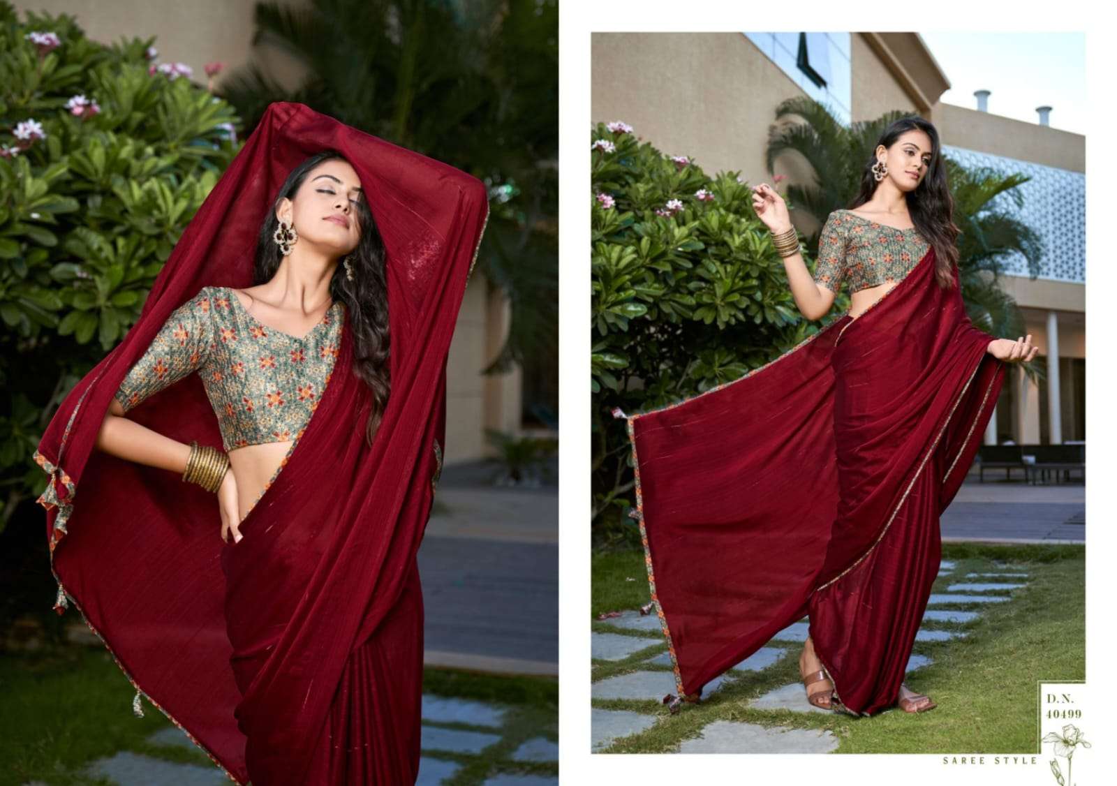 AARNA BY 5D DESIGNER CHIFFON FABRIC WITH DIGITAL WORK BLOUSE 