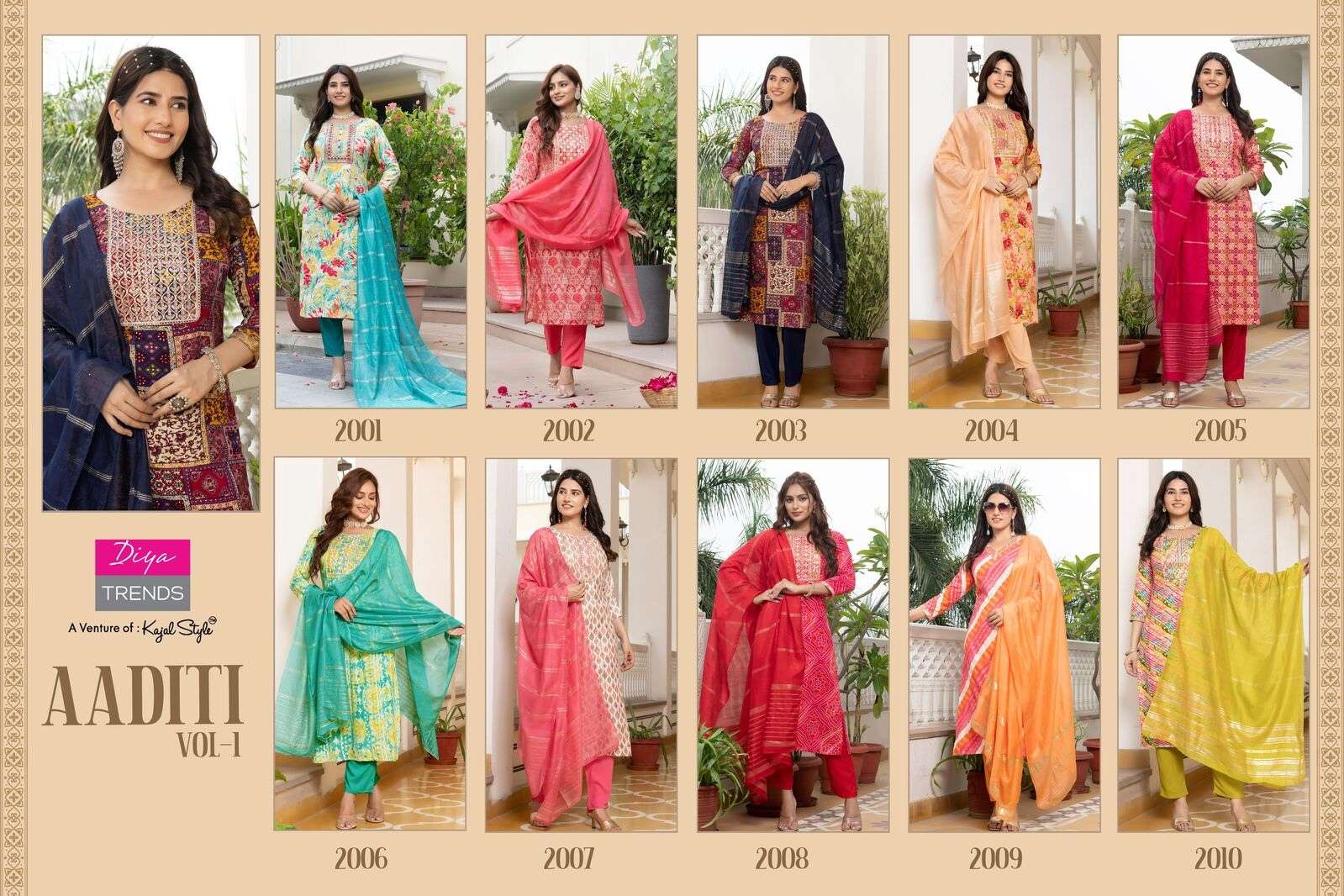 ADITI VOL-1 BY DIYA TRENDS RAYON FABRIC STRAIGHT CUT KURTI PANT WITH DUPATTA 