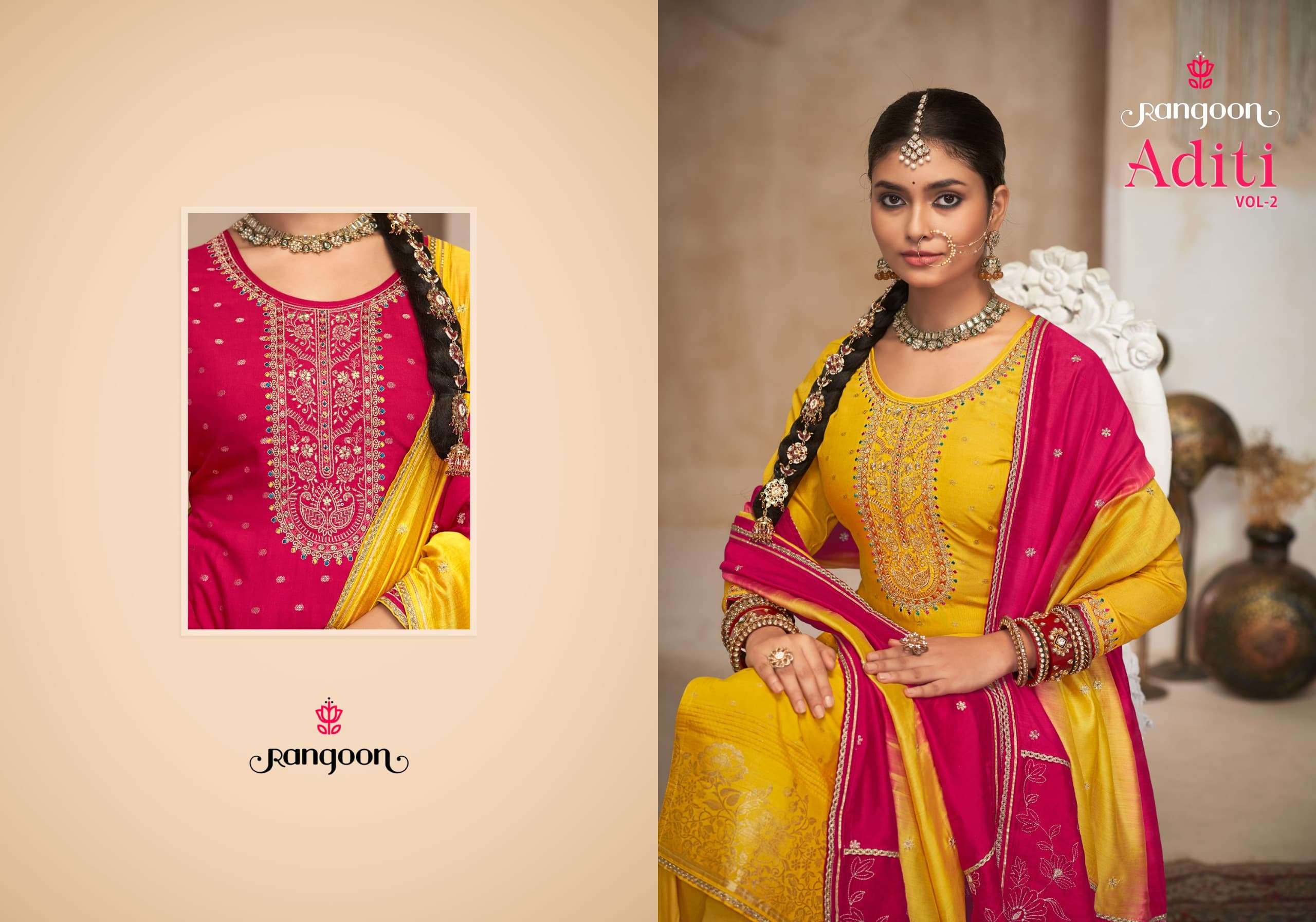 ADITI VOL-2 BY RANGOON PURE VISCOSE EMBROIDERY WORK NECK WITH FULL INNER 