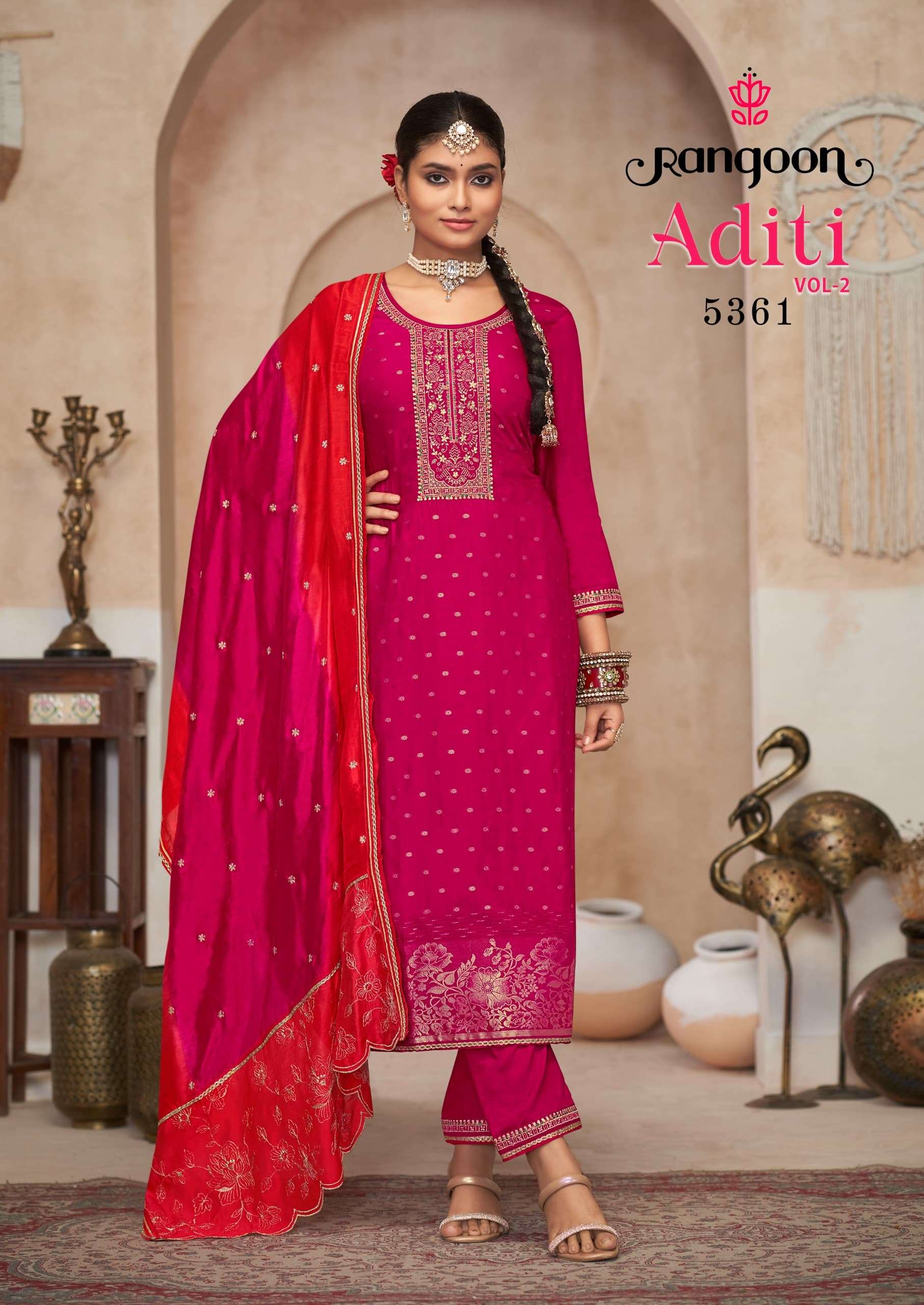 ADITI VOL-2 BY RANGOON PURE VISCOSE EMBROIDERY WORK NECK WITH FULL INNER 
