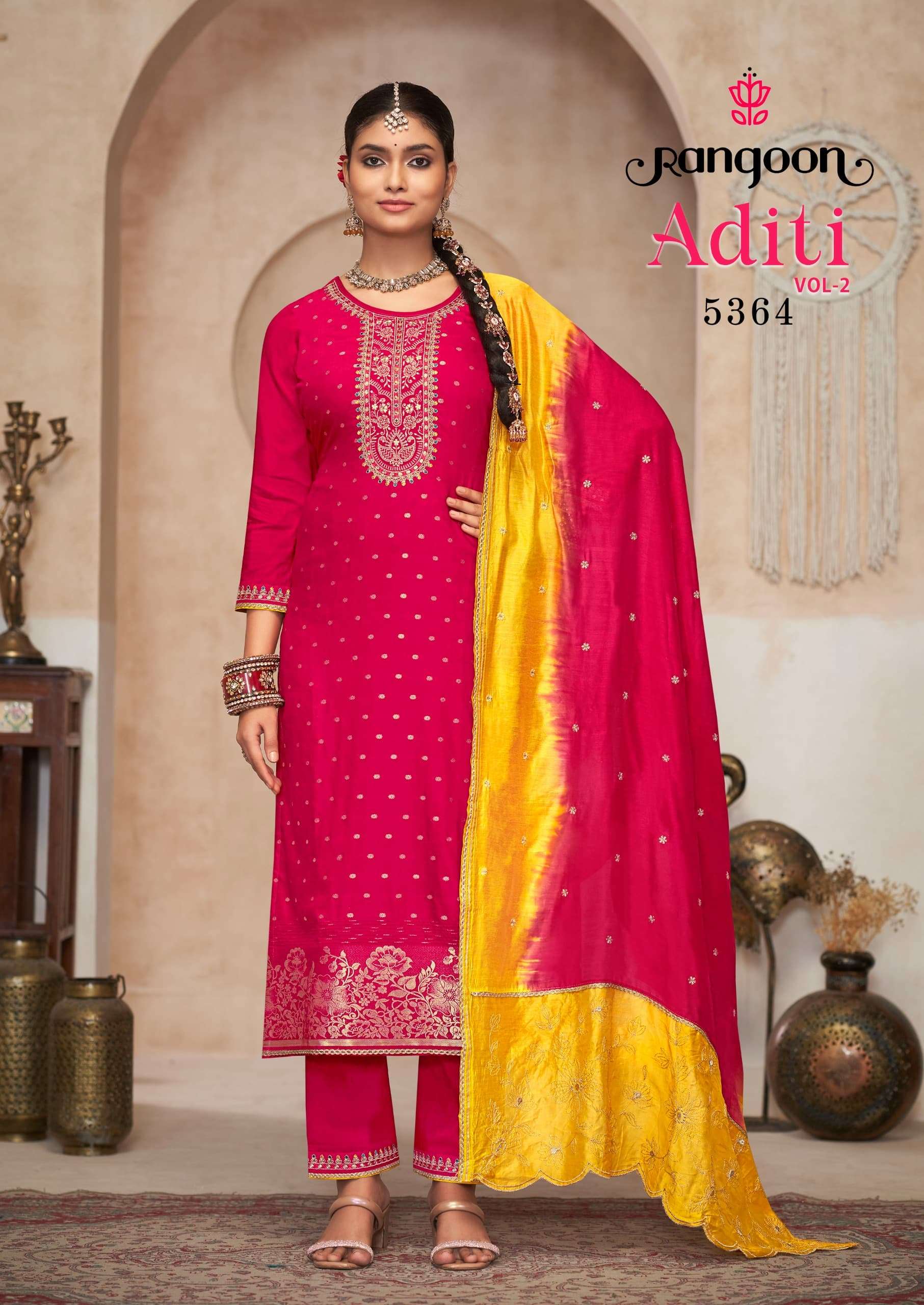 ADITI VOL-2 BY RANGOON PURE VISCOSE EMBROIDERY WORK NECK WITH FULL INNER 