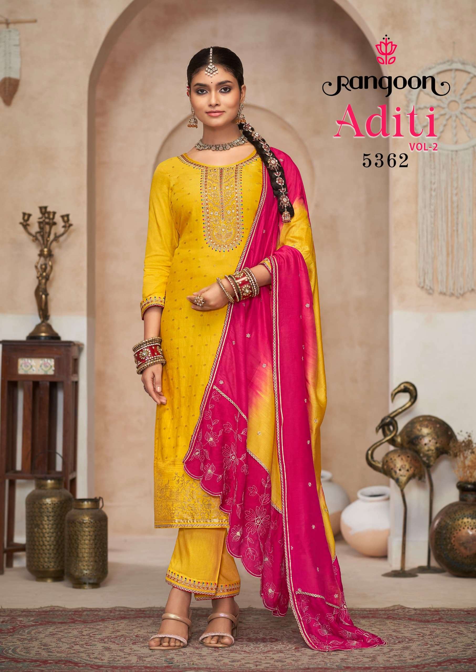 ADITI VOL-2 BY RANGOON PURE VISCOSE EMBROIDERY WORK NECK WITH FULL INNER 