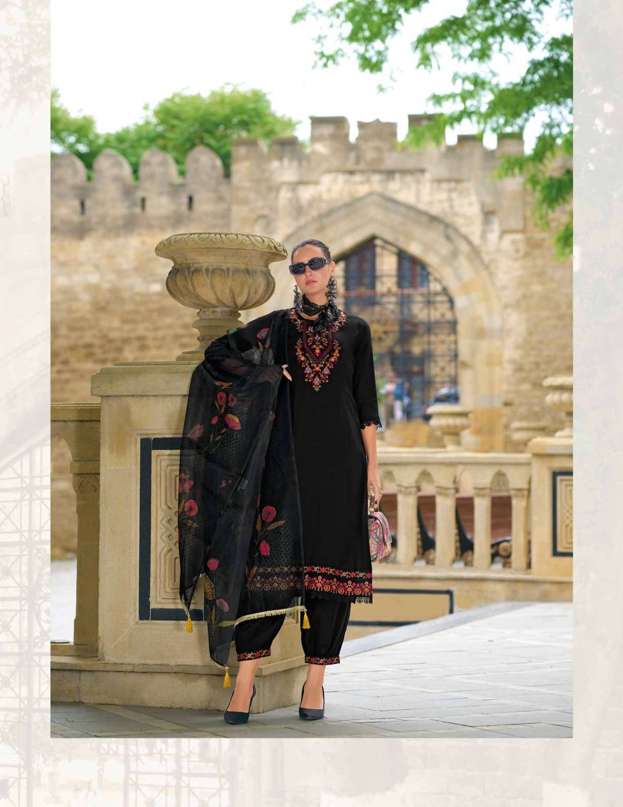 AF-20001 LL KURTI & AFGHANI STYLE BOTTOM WITH ORGANZA PRINT DUPATTA 