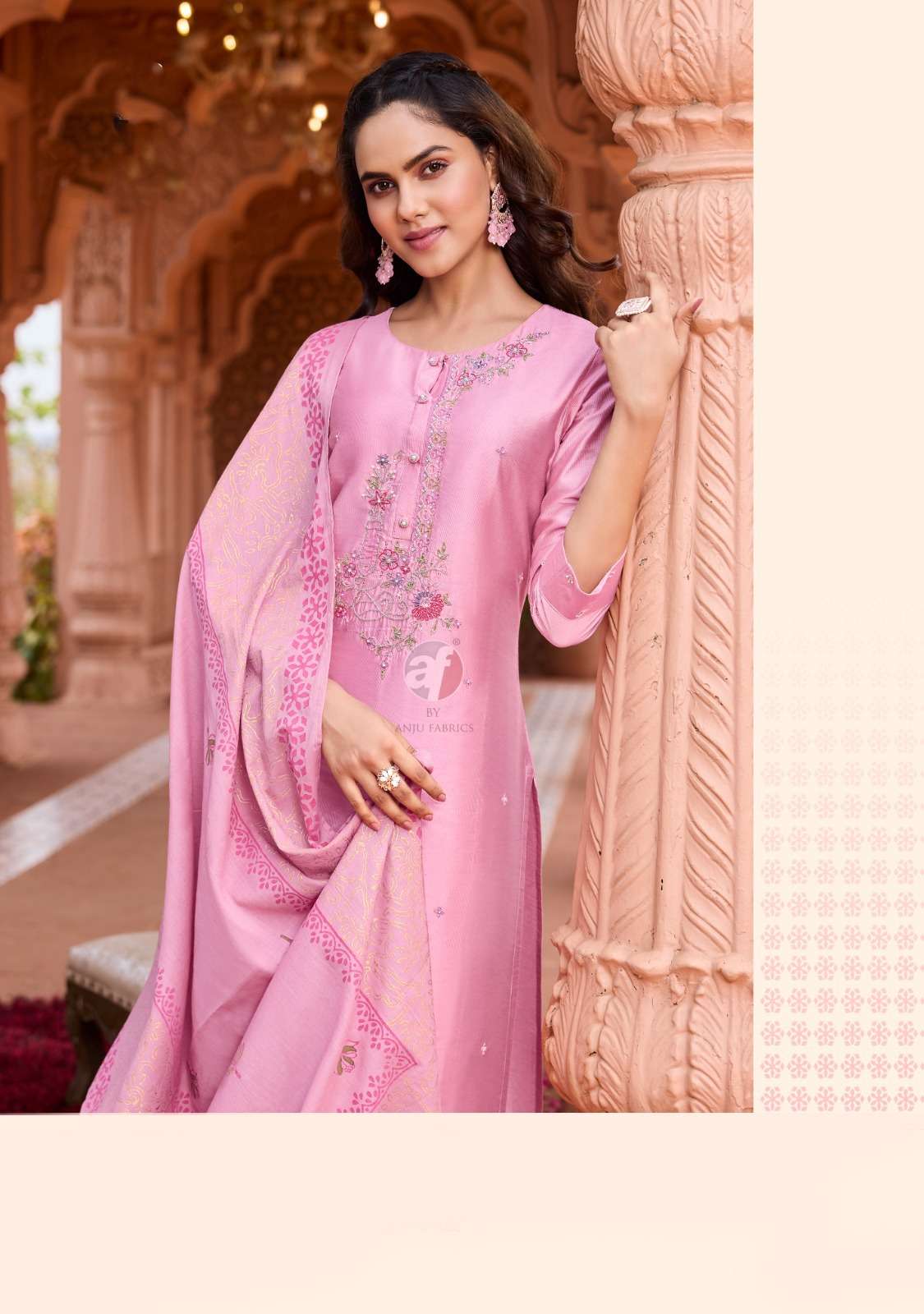 AF-3791 OM KURTI PANT WITH CHANDERI BLOCK PRINT DUPATTA 