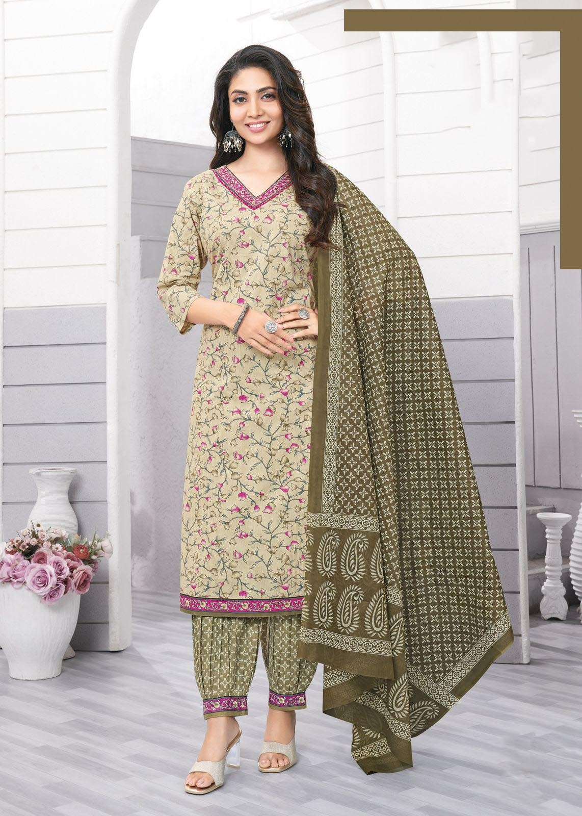 AR-7336 KA PREMIUM COTTON FULL STICHED 3 PCS PRINTED KURTI PANT WITH DUPATTA 