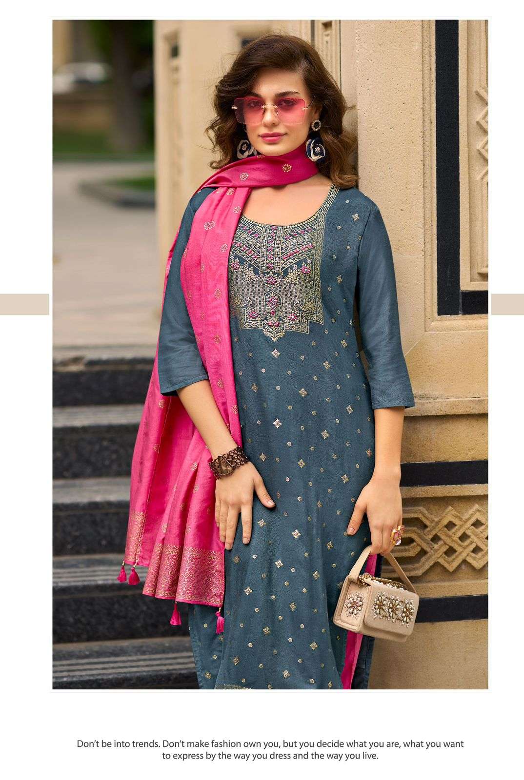 AFREEN BY MITTOO PURE MUSLIN JACQUARD THREAD HANDWORK 3 PCS SET