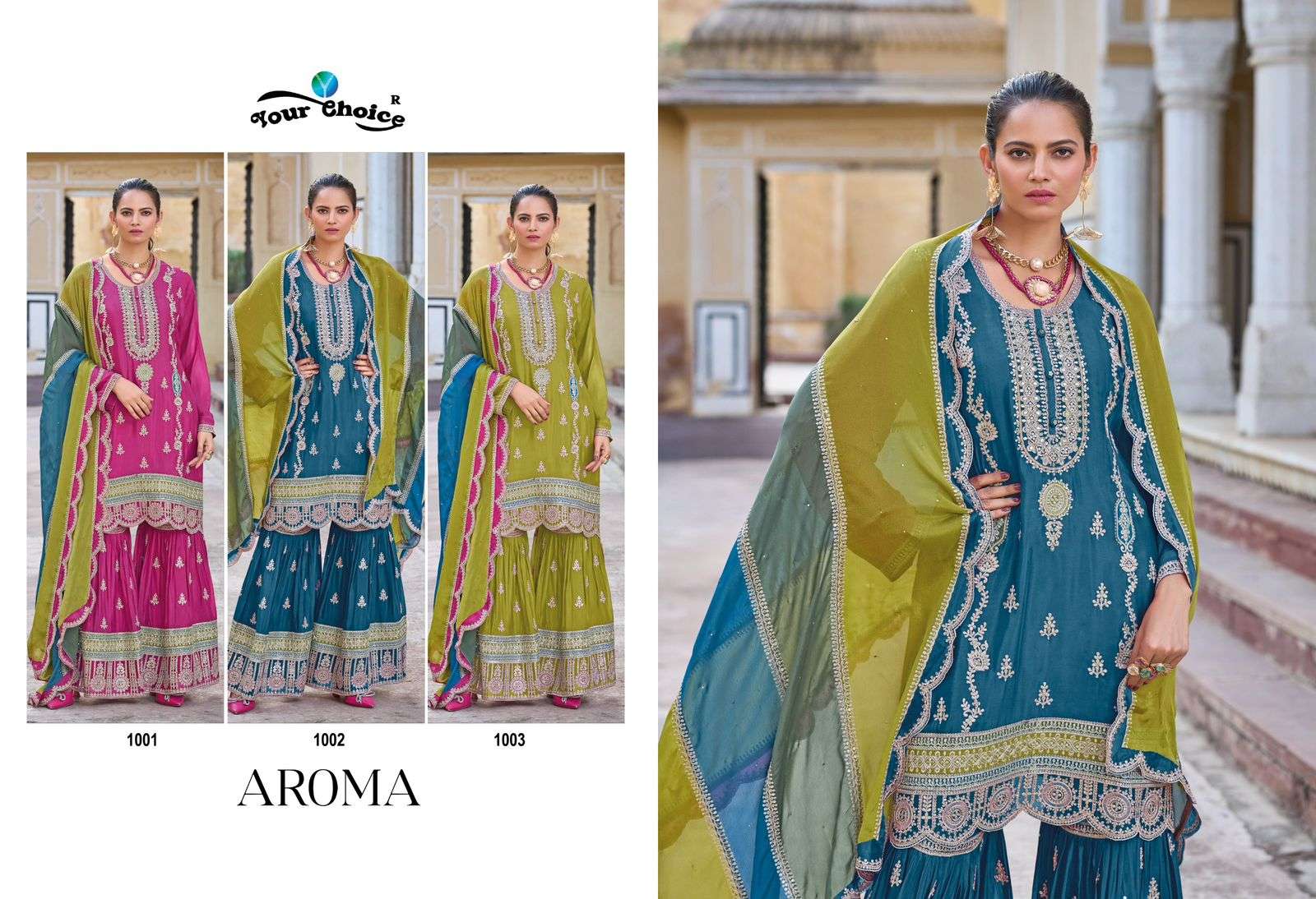 AROMA BY YOUR CHOICE REAL CHINON KURTI PLAZO WITH DUPATTA 