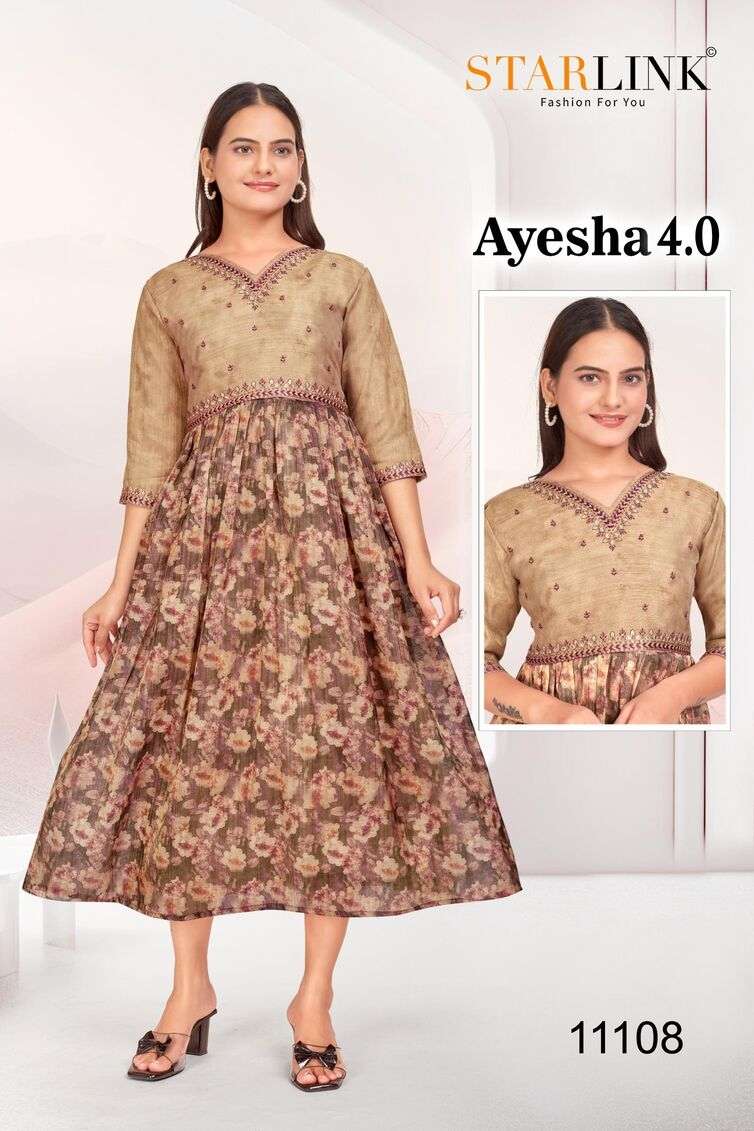 AYESHA 4.0 BY STARLINK SILK WITH DIGITAL PRINT GHERA WITH PLEATING PATTERN 