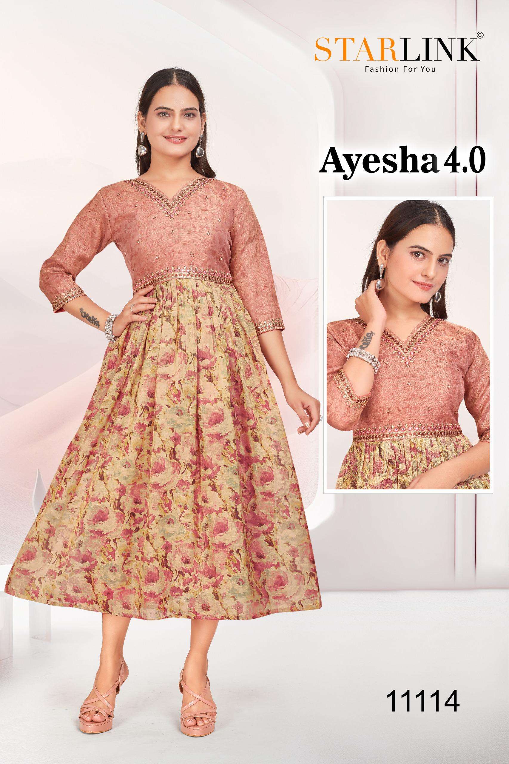 AYESHA 4.0 BY STARLINK SILK WITH DIGITAL PRINT GHERA WITH PLEATING PATTERN 