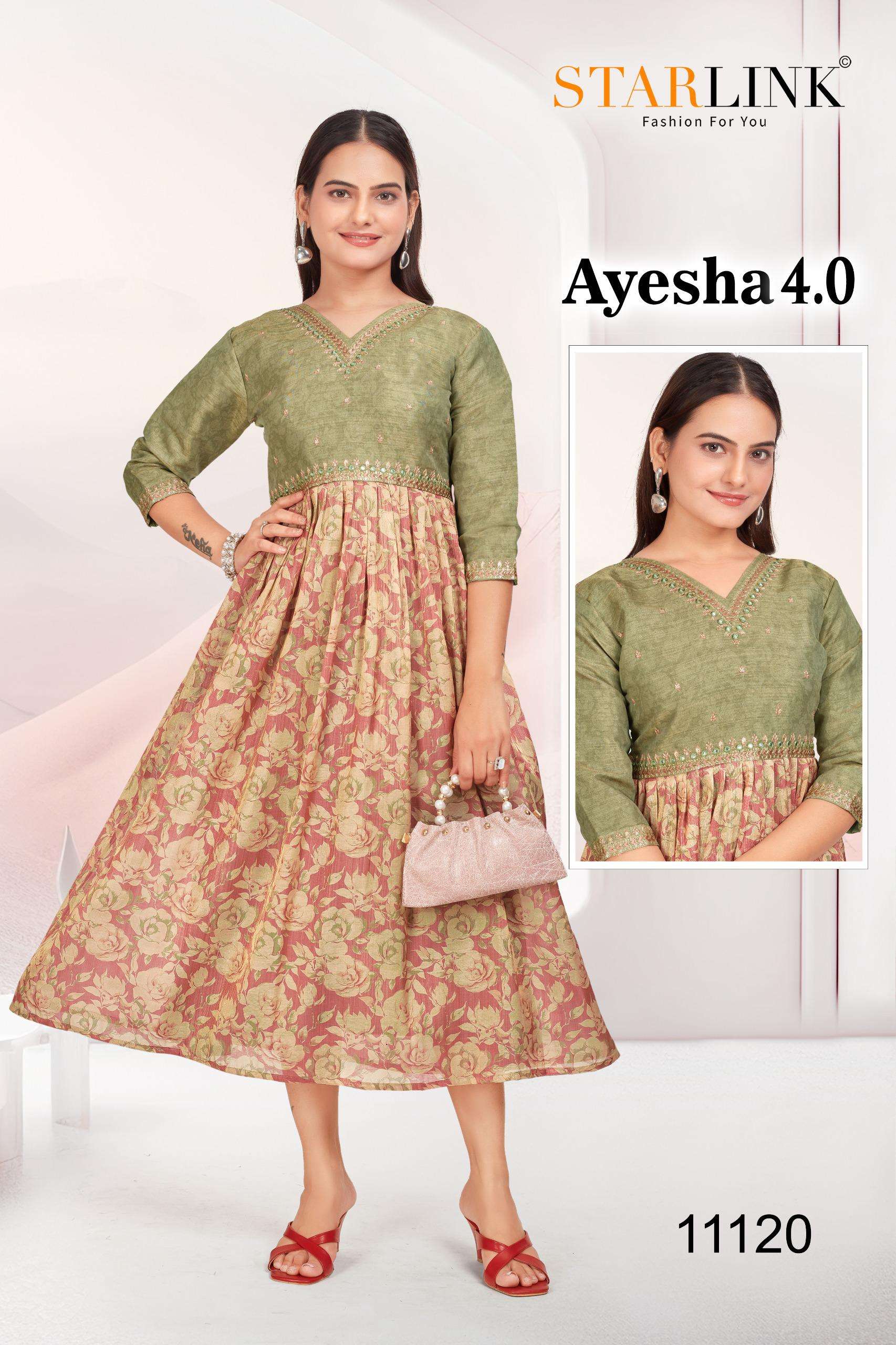 AYESHA 4.0 BY STARLINK SILK WITH DIGITAL PRINT GHERA WITH PLEATING PATTERN 