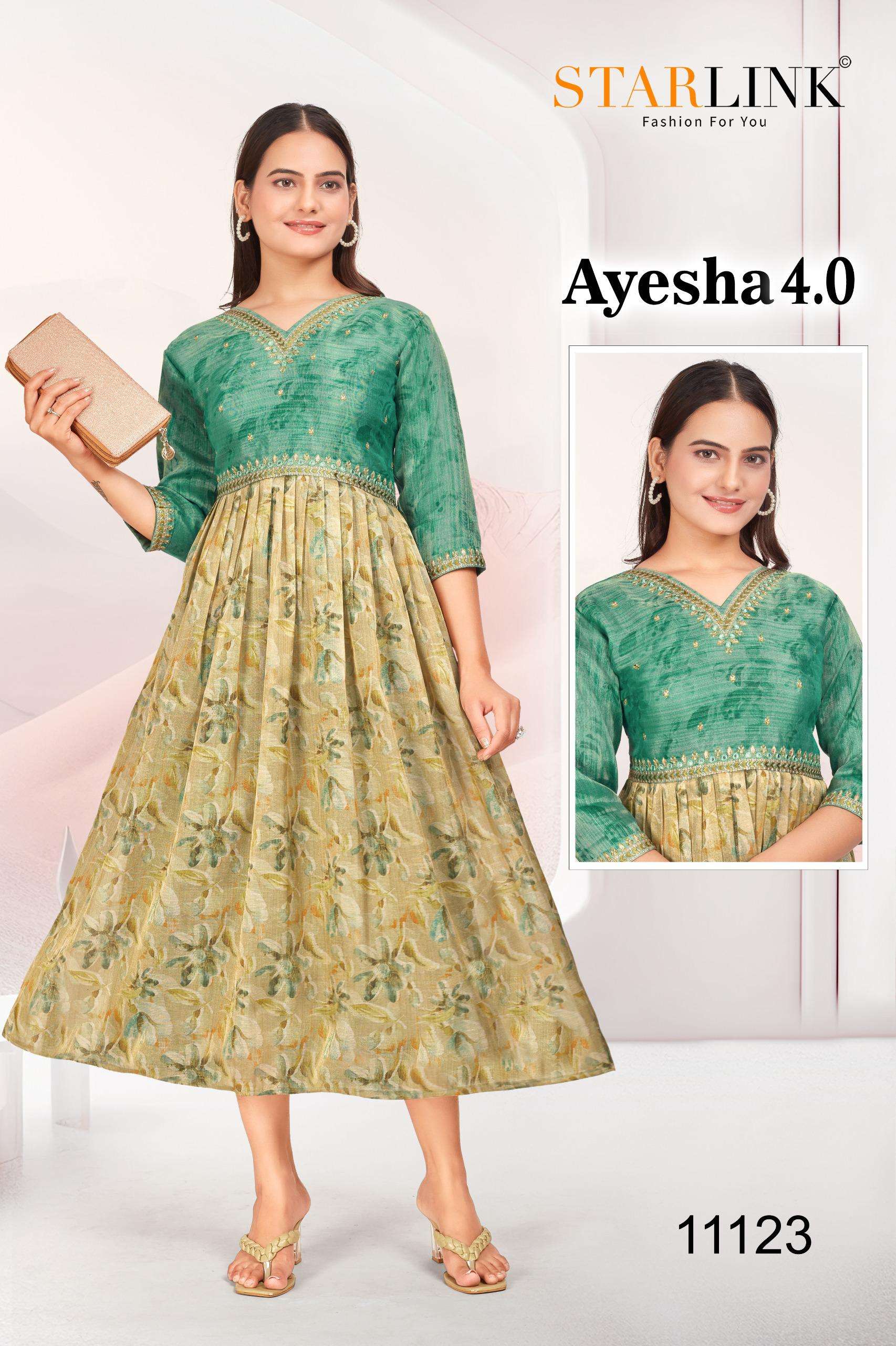 AYESHA 4.0 BY STARLINK SILK WITH DIGITAL PRINT GHERA WITH PLEATING PATTERN 