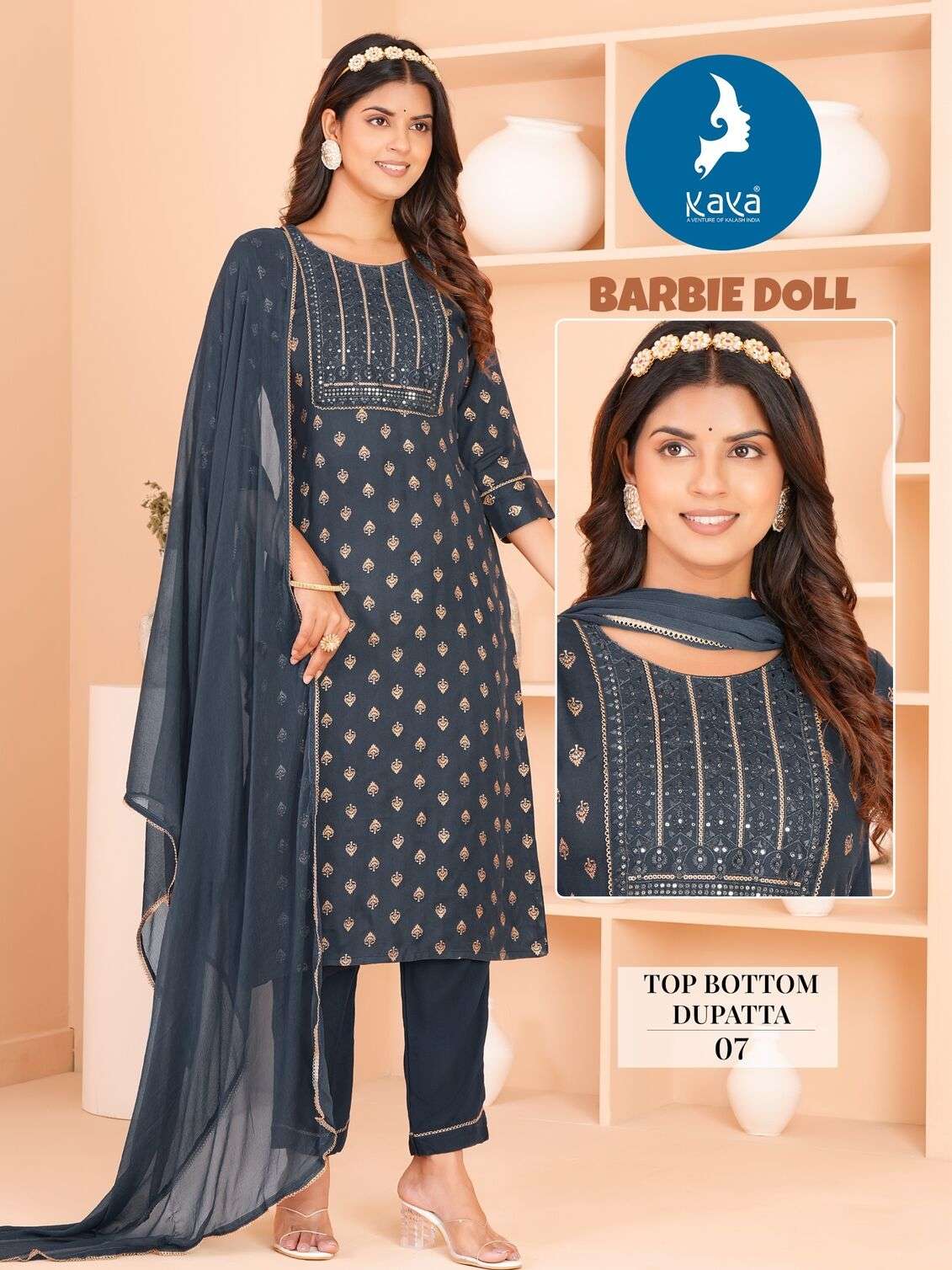 BARBIE DOLL BY KAYA KURTI 3 PIECE CONCEPT WITH STRAIGHT CUT RAYON WITH ONE SIDE POCKET 