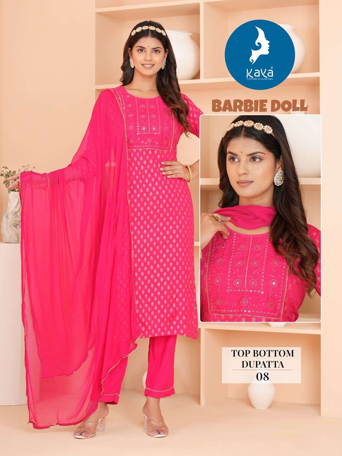 BARBIE DOLL BY KAYA KURTI 3 PIECE CONCEPT WITH STRAIGHT CUT RAYON WITH ONE SIDE POCKET 