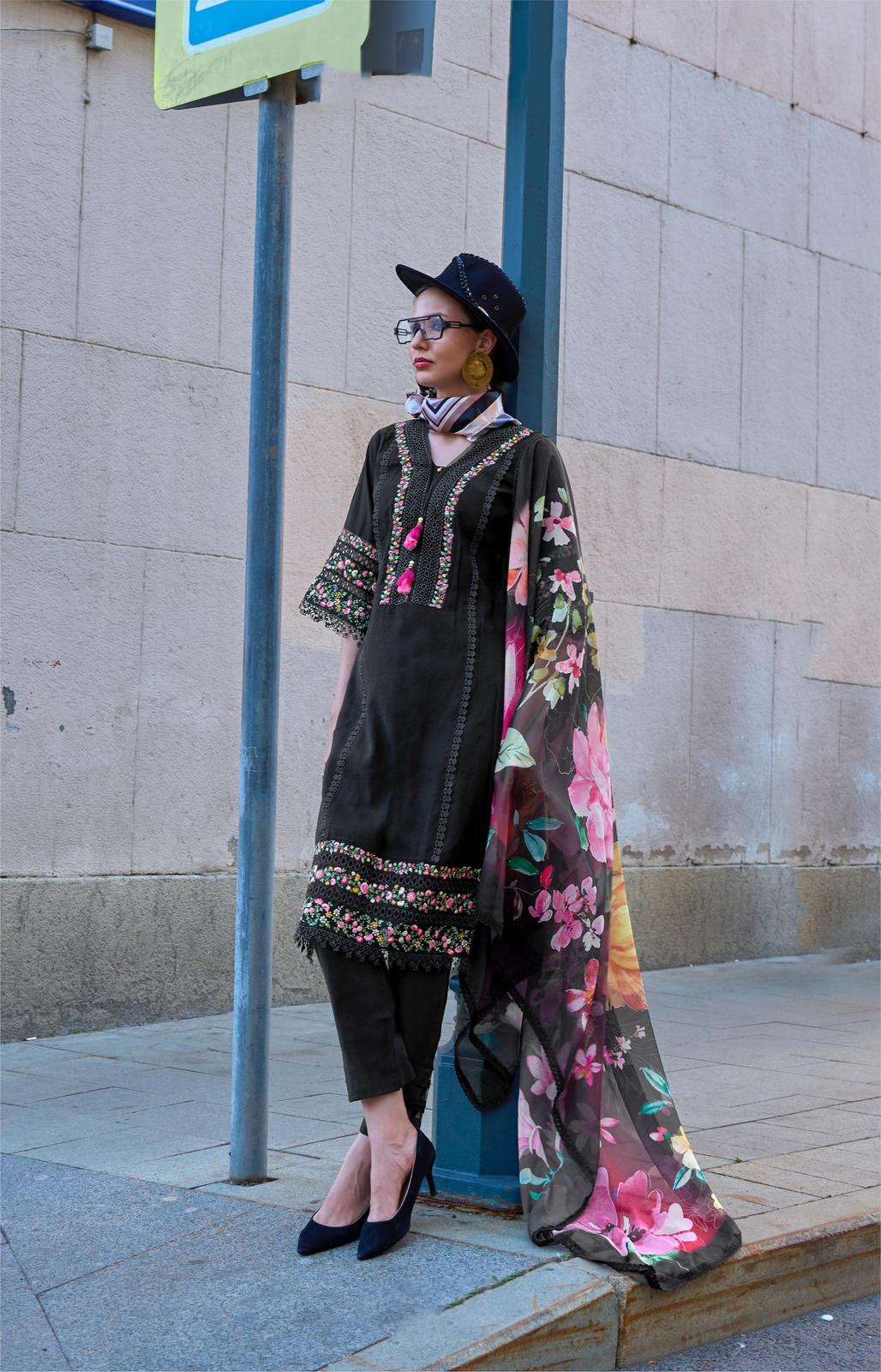 BH-7004 KL PURE VISCOSE DESIGNER FANCY THREAD KURTI PANT WITH DUPATTA 