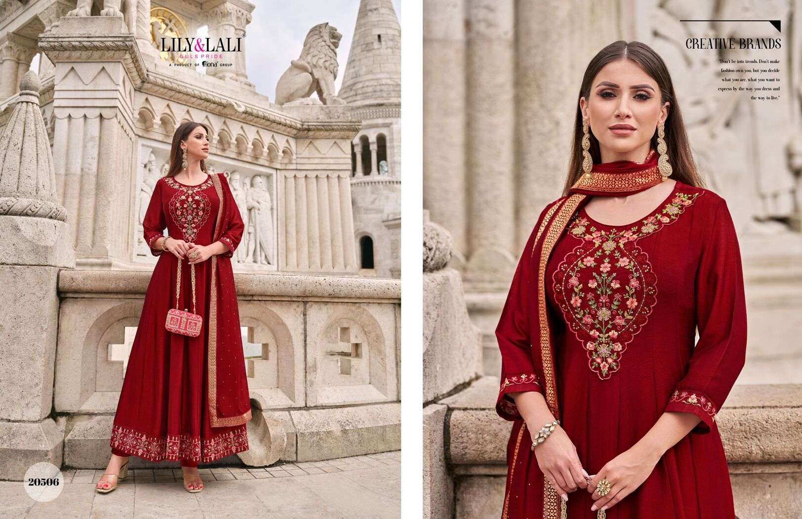 BIBBOJAAN BY LILY & LALI VICHITRA SILK EMBROIDERY KURTI PANT WITH DUPATTA IN ANARKALI STYLE 