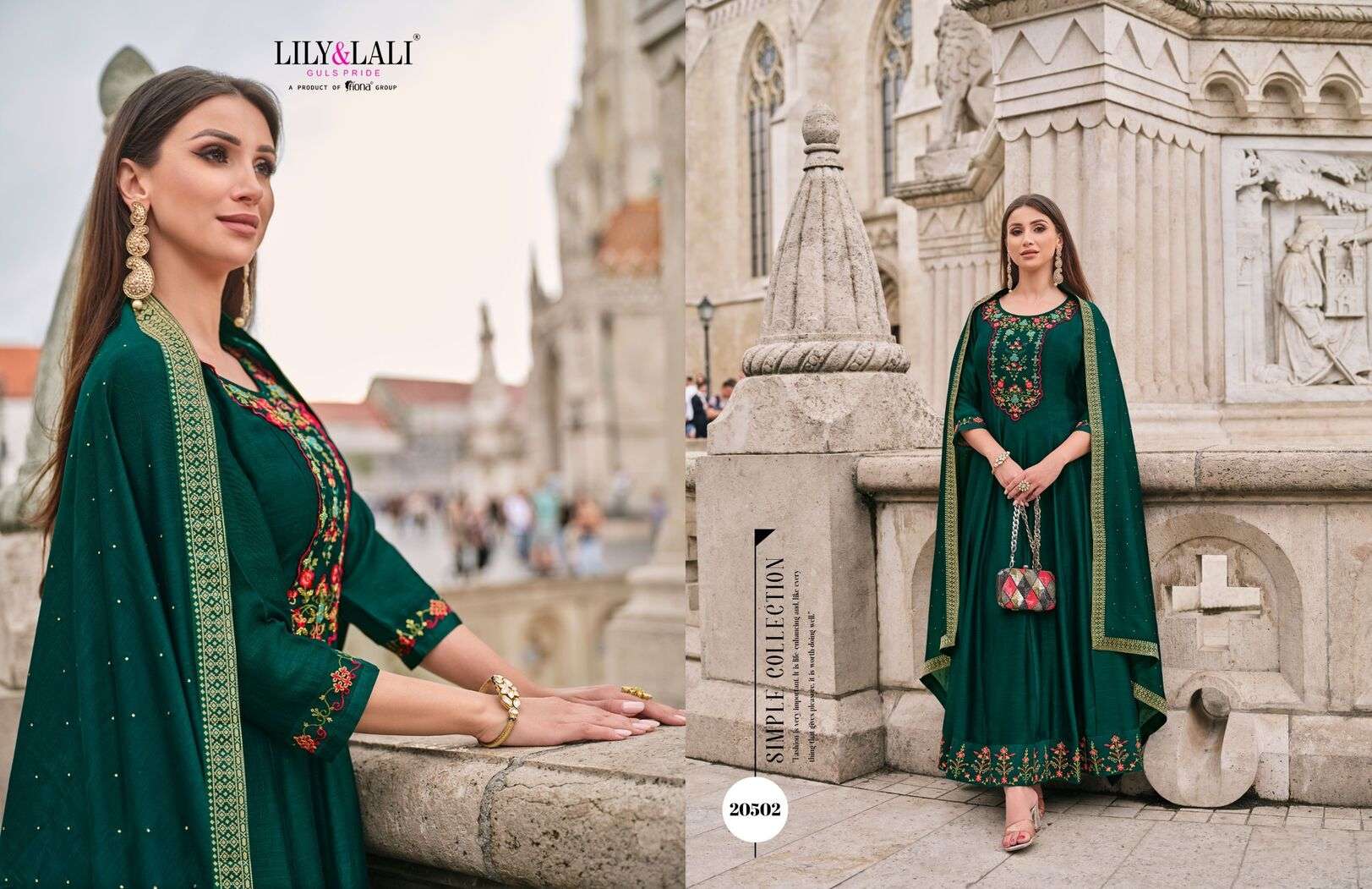 BIBBOJAAN BY LILY & LALI VICHITRA SILK EMBROIDERY KURTI PANT WITH DUPATTA IN ANARKALI STYLE 