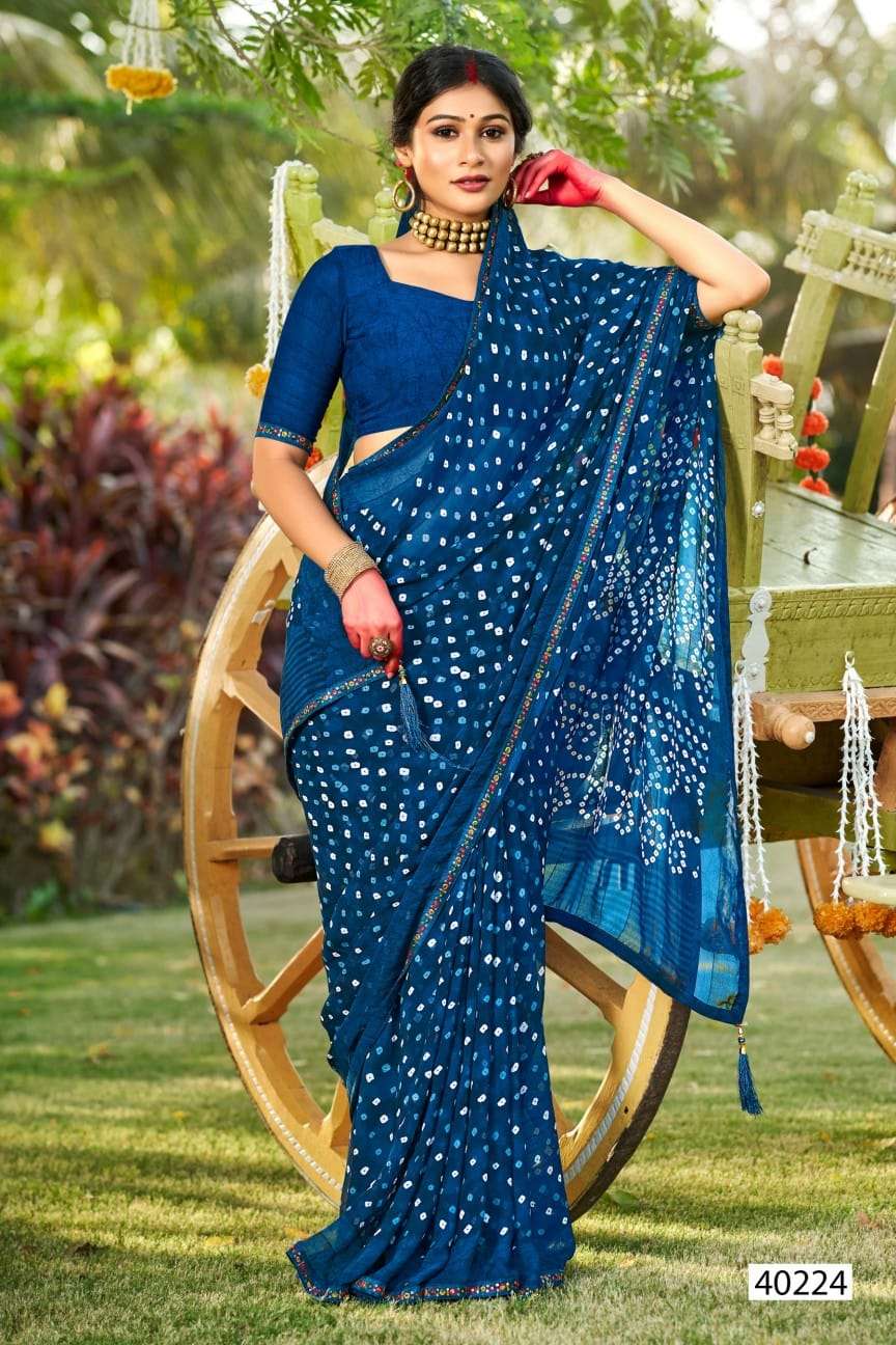 BIPASA BY 5D DESIGNER GEORGETTE PATTERN WITH PRINTED BLOUSE & COLOURFUL BORDER