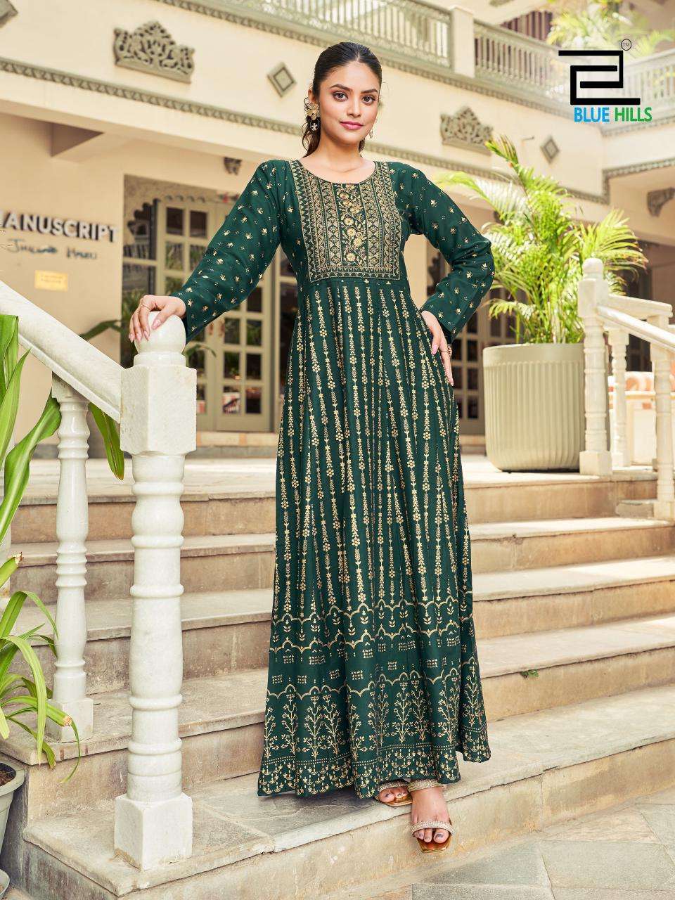 BLUE HILLS PRESENTS INAYA ANARKALI GOWN WITH CLASSIC NECK EMBROIDERY WORK 