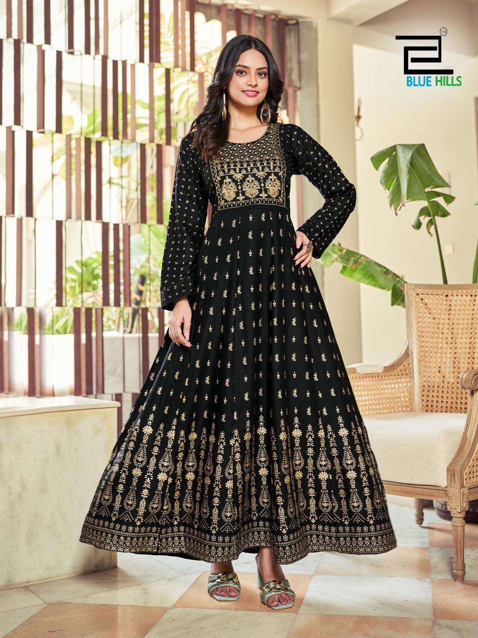 BLUE HILLS PRESENTS INAYA ANARKALI GOWN WITH CLASSIC NECK EMBROIDERY WORK 