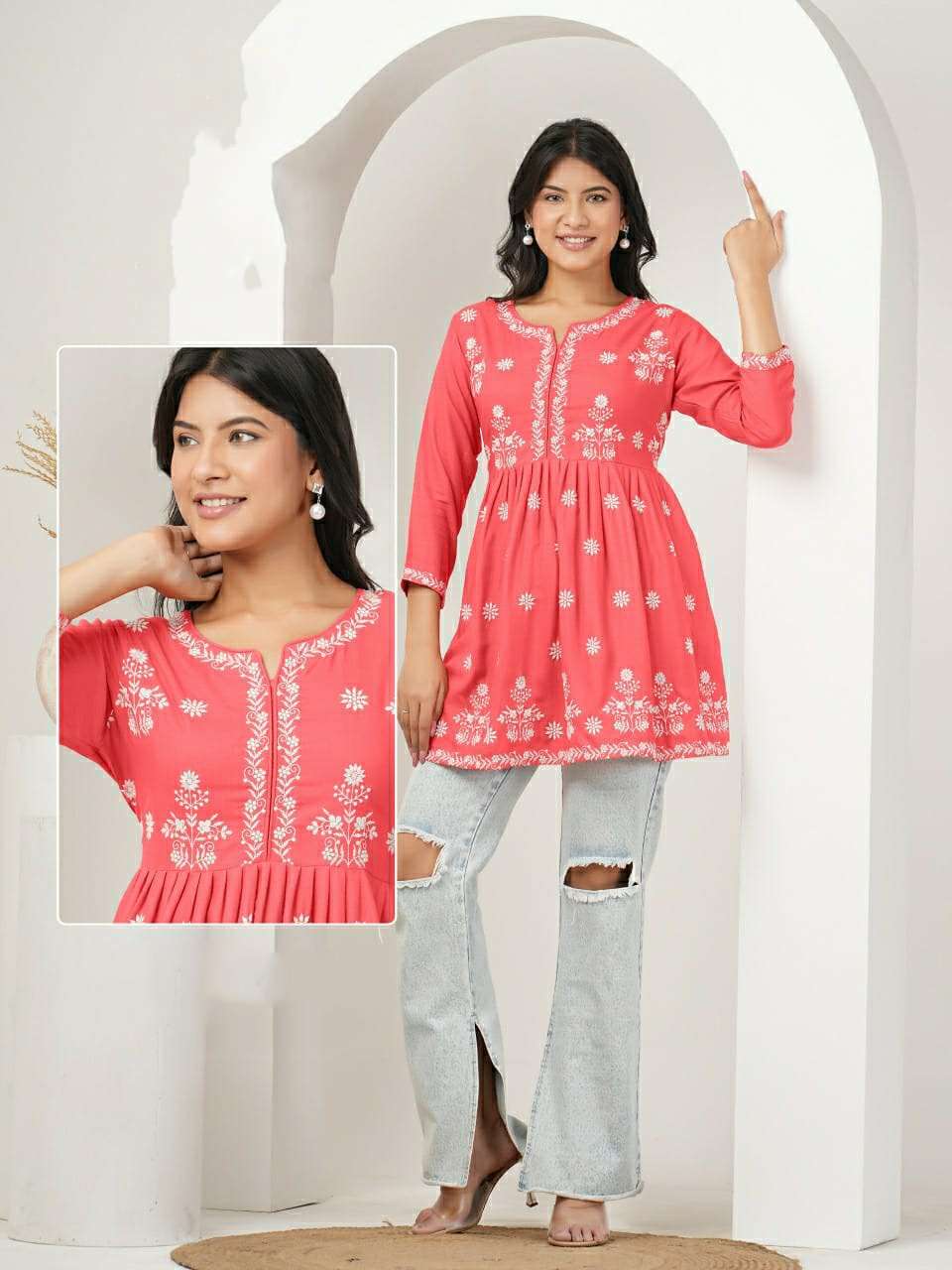 BN-02 KK RAYON WORK BEAUTIFUL SHORT TUNICS 