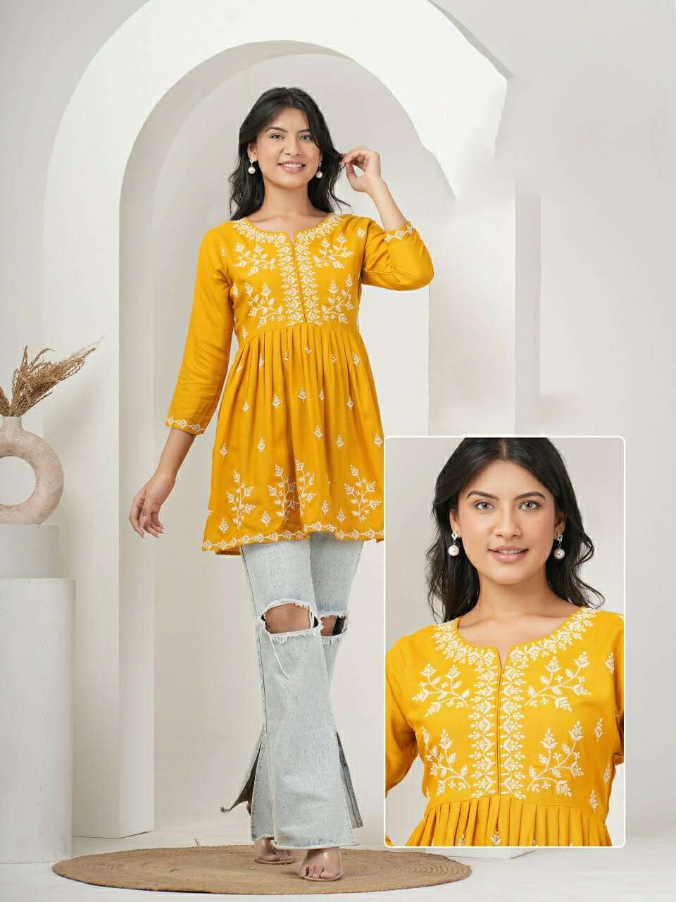 BN-08 KK RAYON WORK BEAUTIFUL SHORT TUNICS 