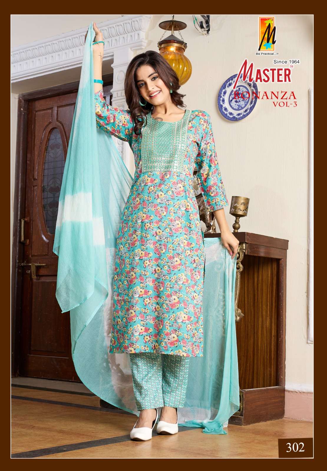 BONANZA VOL-3 BY MASTER STRAIGHT CUT PRINTED KURTI PANT WITH DUPATTA 