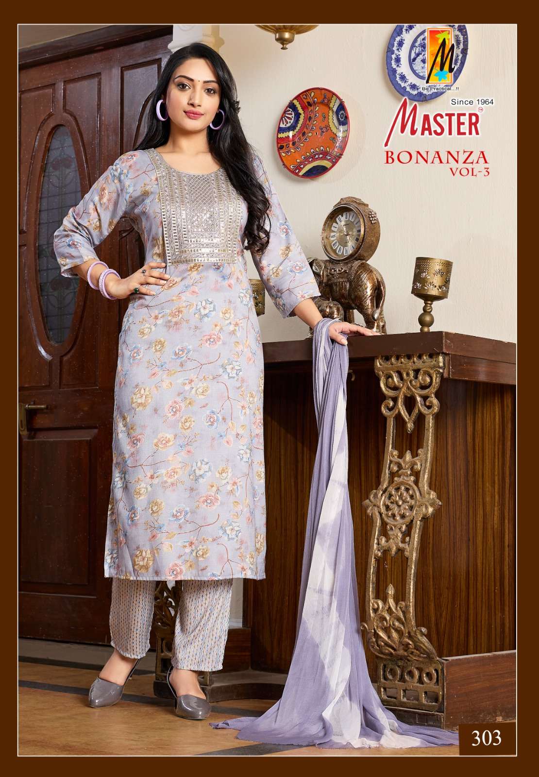 BONANZA VOL-3 BY MASTER STRAIGHT CUT PRINTED KURTI PANT WITH DUPATTA 