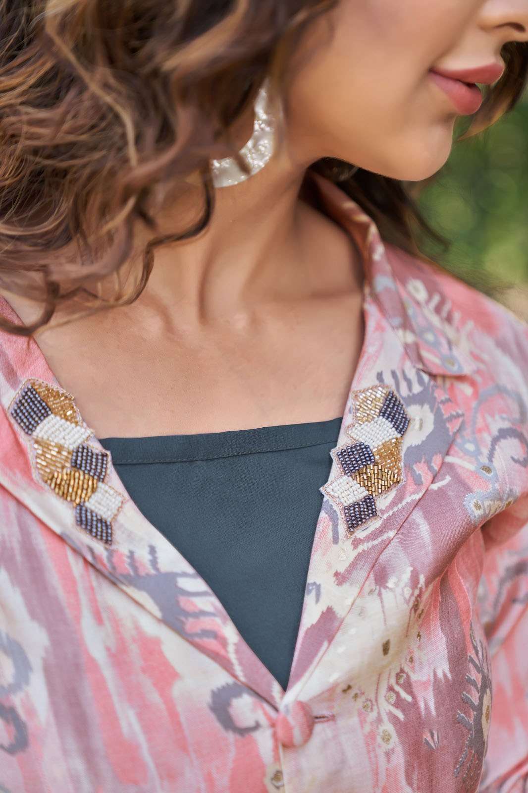 BV-1001 CH VISCOSE SILK STYLISH CO-ORD SET WITH HANDWORK PATCH ON COLLAR 