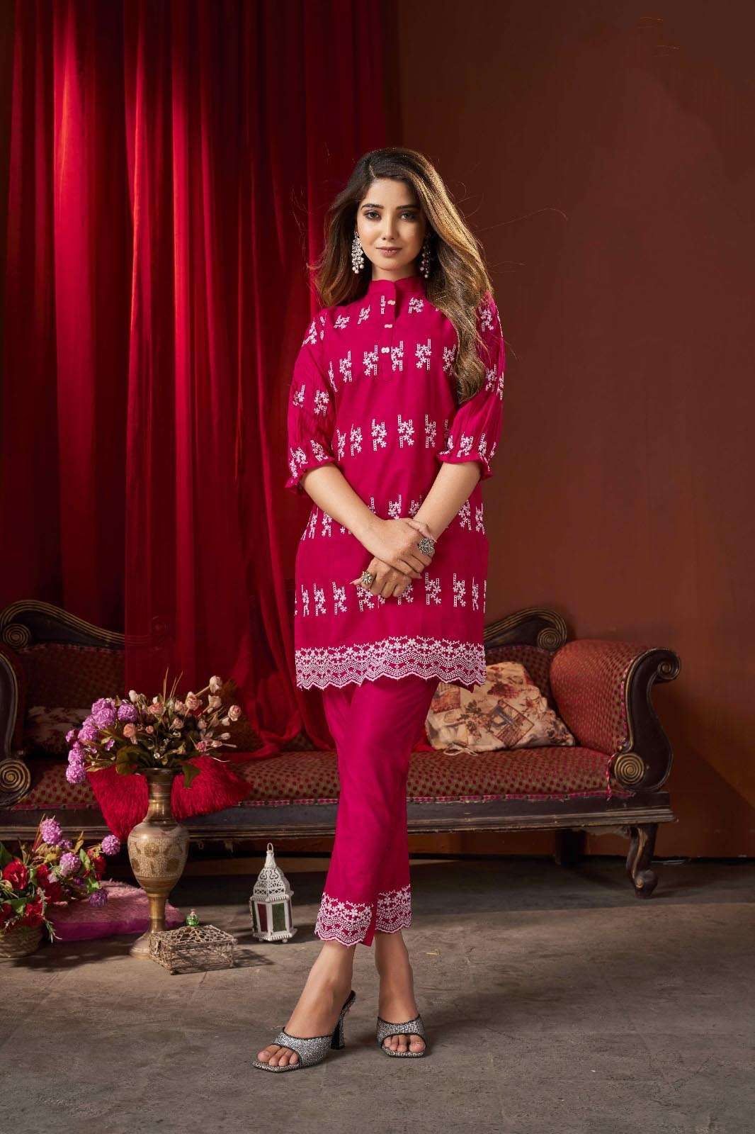 BV-1001 OL CAMBRIC SCHIFFLI WORK WITH CAMBRIC HALF INNER STYLISH CO-ORD SET 