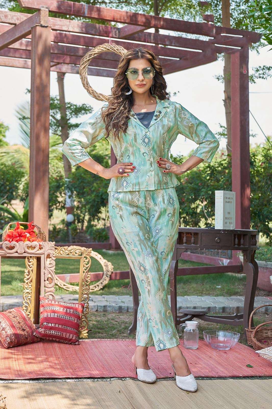 BV-1002 CH VISCOSE SILK STYLISH CO-ORD SET WITH HANDWORK PATCH ON COLLAR 