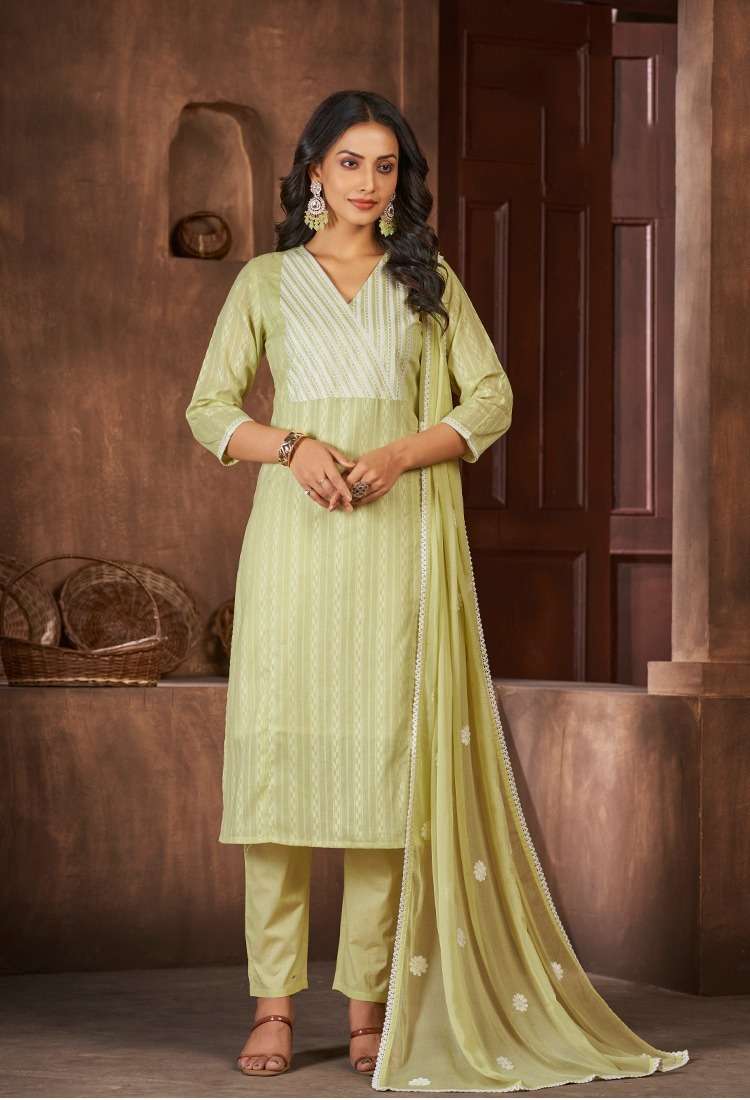 CD-33072 TF COTTON HEAVY SCHIFFLI WORK 3 PCS KURTI PANT WITH DUPATTA 