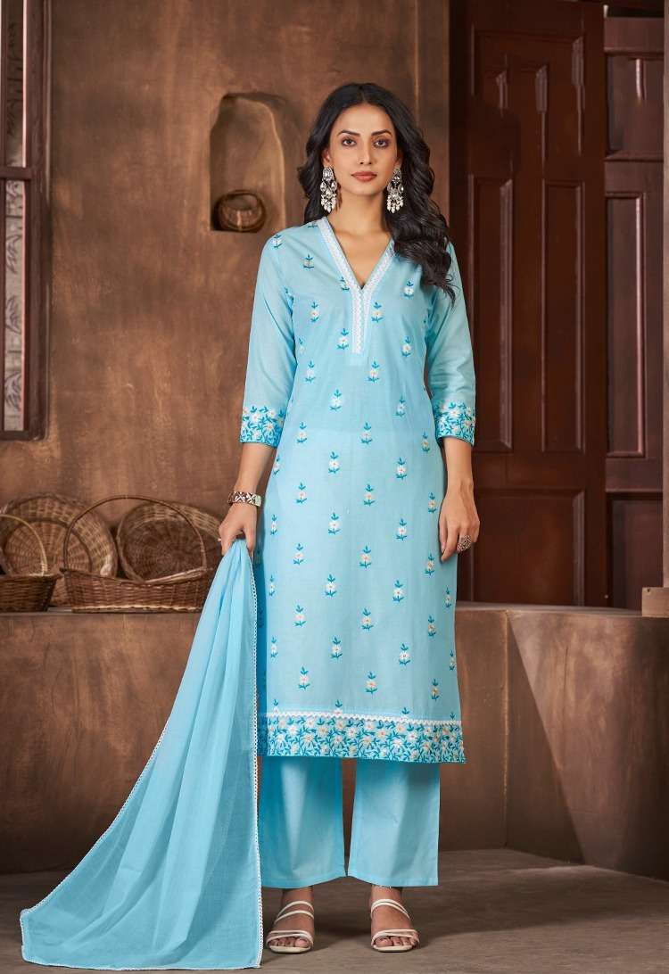 CD-35001 TF COTTON HEAVY SCHIFFLI WORK 3 PCS KURTI PANT WITH DUPATTA 