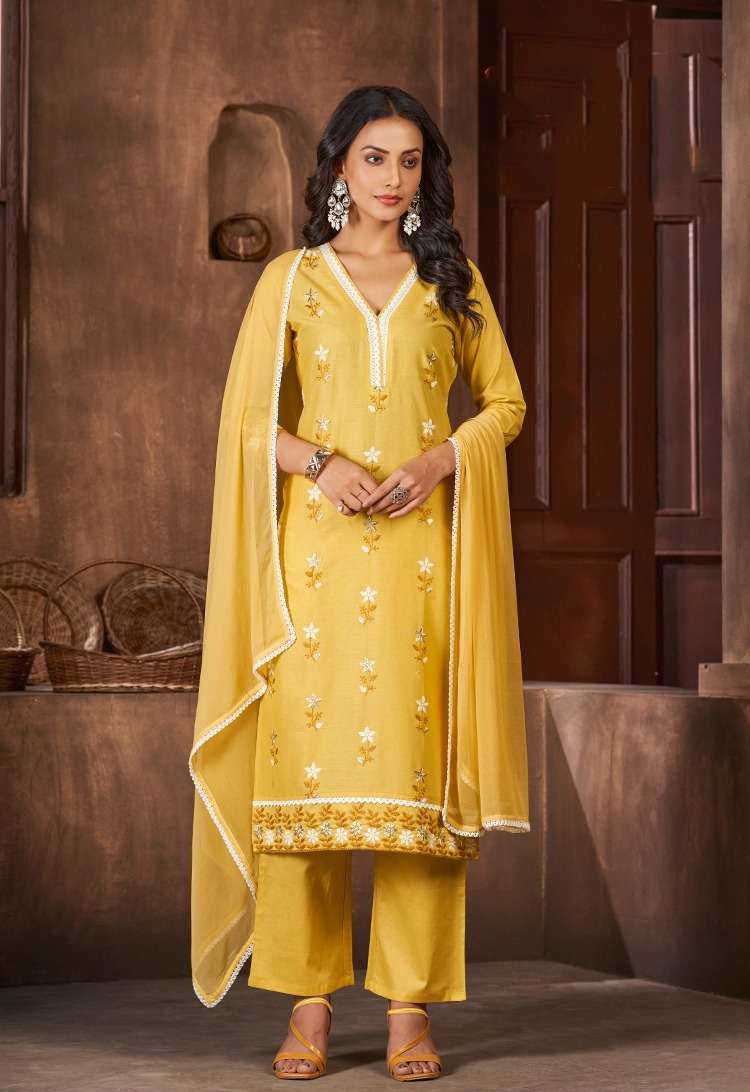 CD-35002 TF COTTON HEAVY SCHIFFLI WORK 3 PCS KURTI PANT WITH DUPATTA 